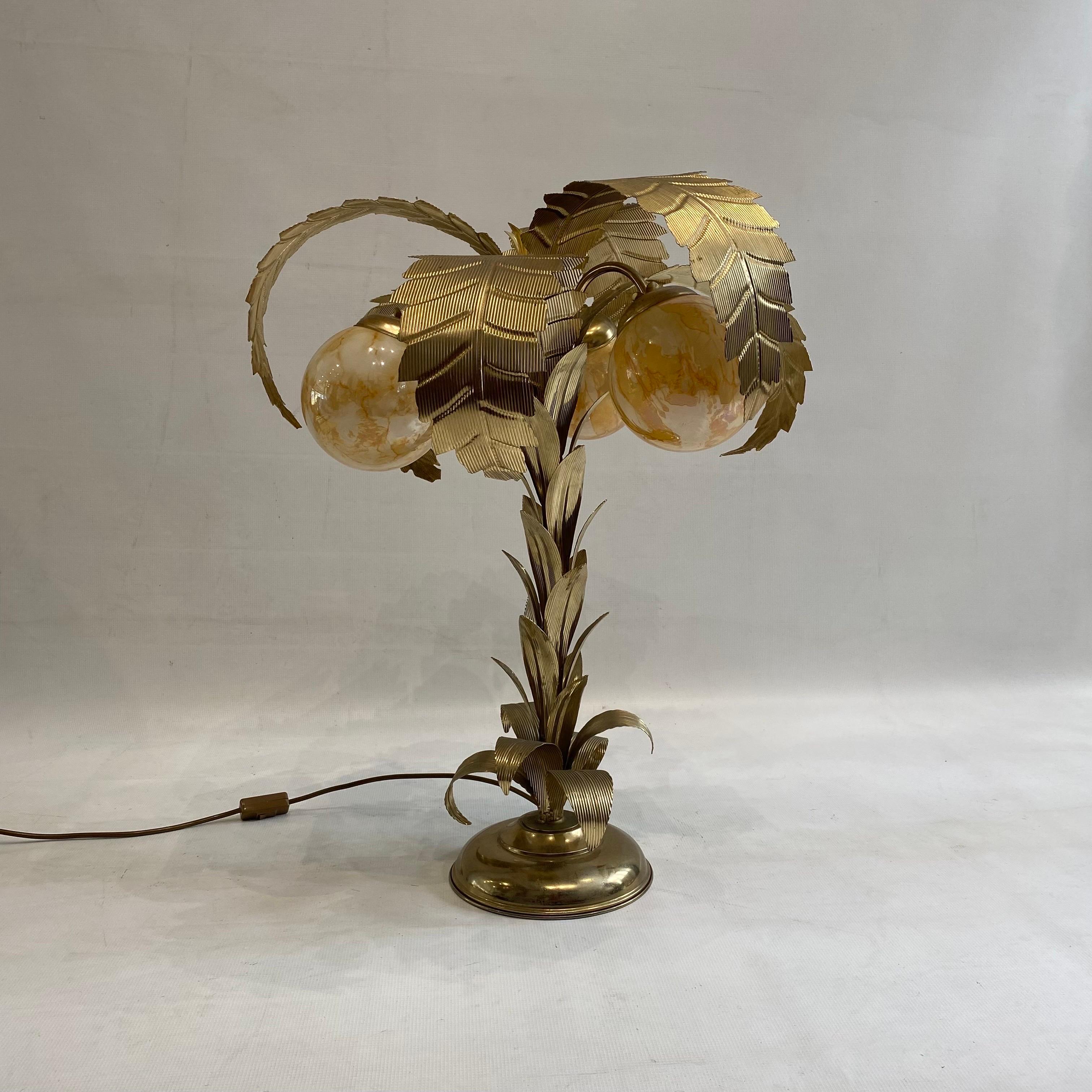 Brass Palm Tree Table Lamp Hollywood Regency 1970s Art Deco #1 Maison Jansen  In Good Condition For Sale In London, GB