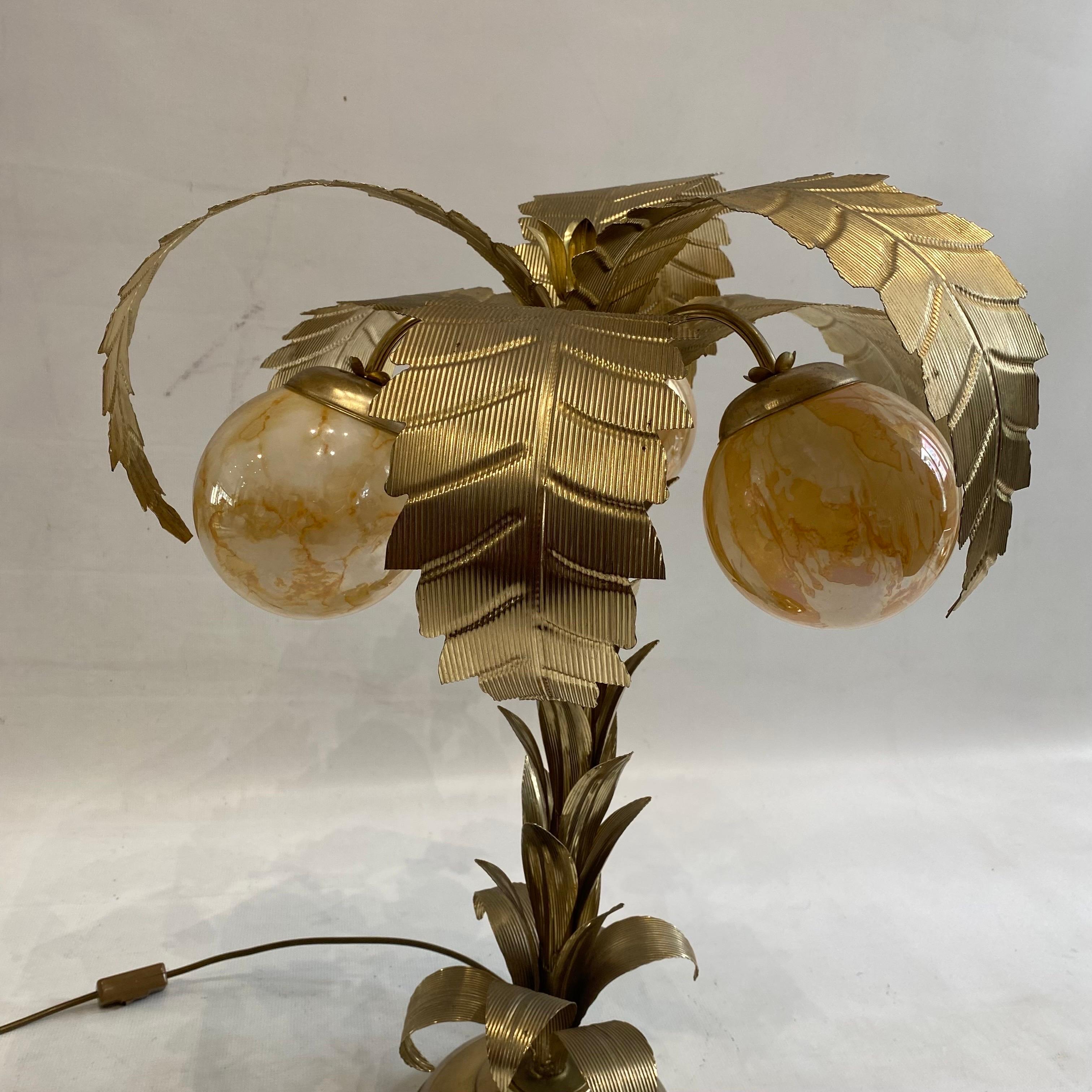 Late 20th Century Brass Palm Tree Table Lamp Hollywood Regency 1970s Art Deco #1 Maison Jansen  For Sale