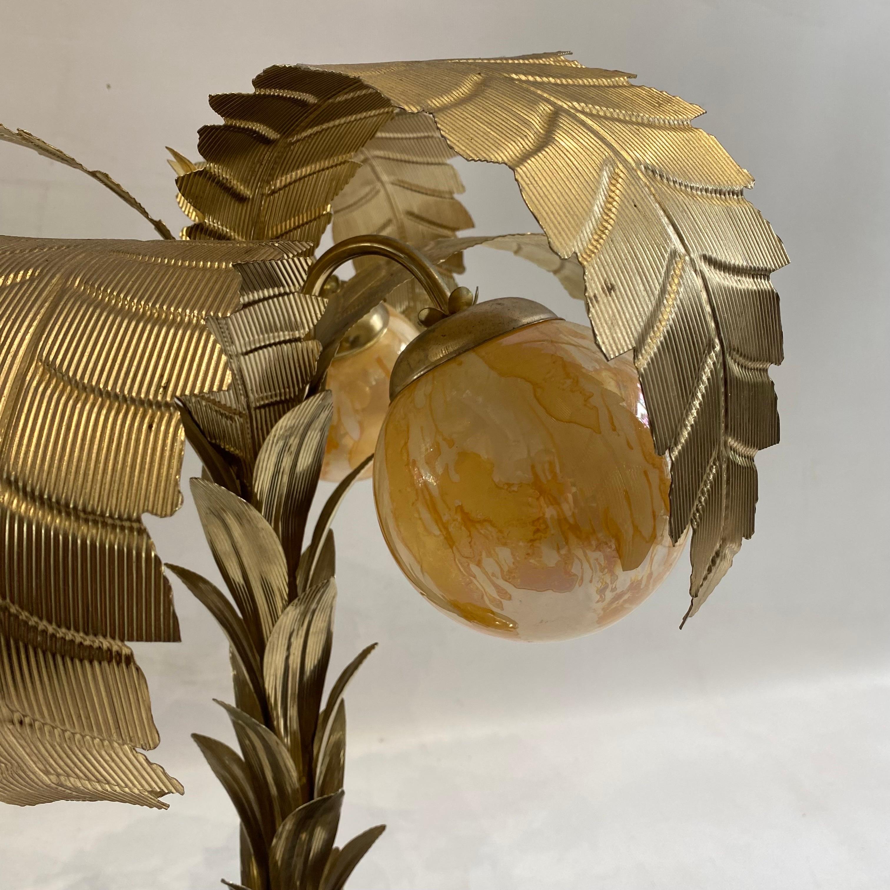 Gold Brass Palm Tree Table Lamp Hollywood Regency 1970s Art Deco #1 Maison Jansen  For Sale