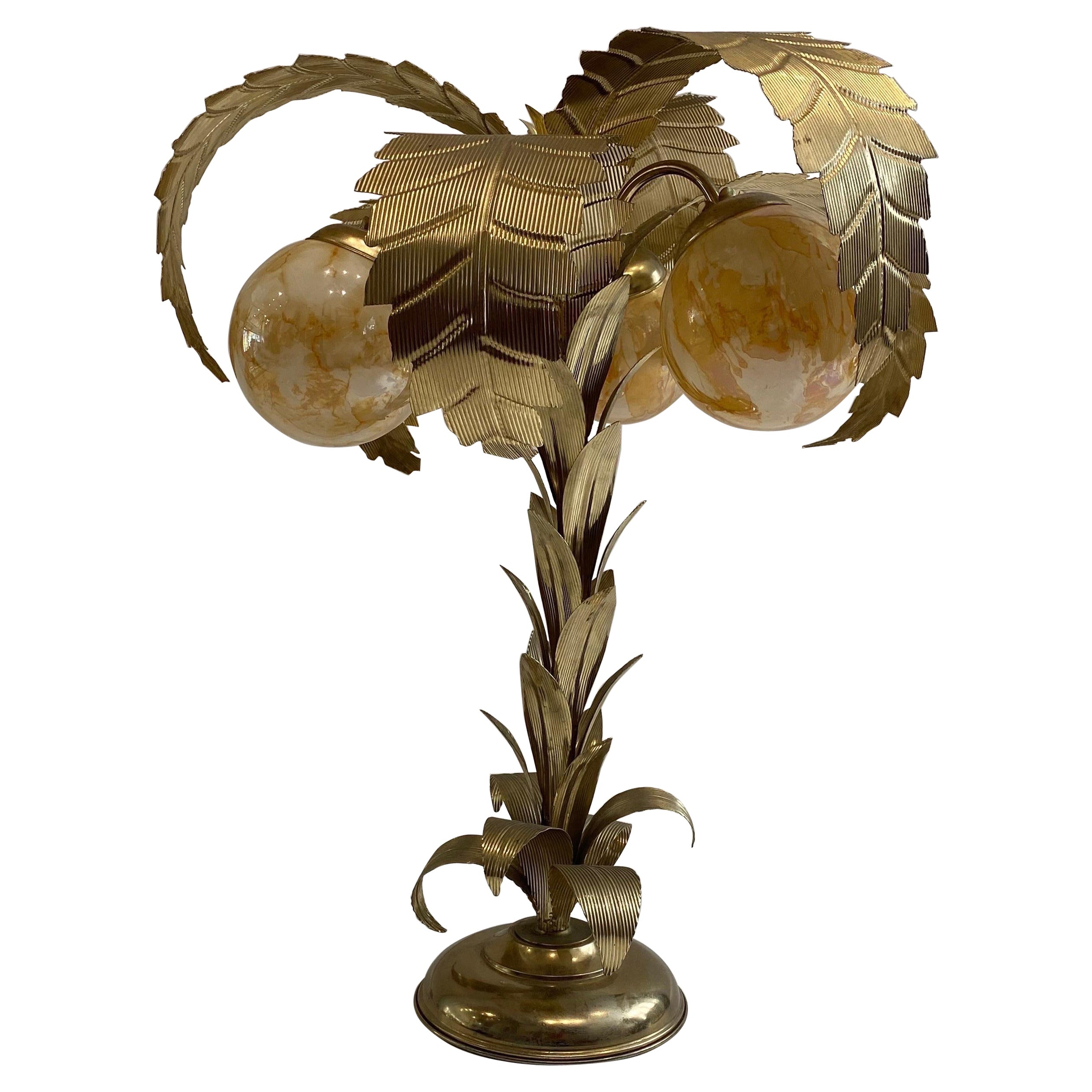 Brass Palm Tree Table Lamp Hollywood Regency 1970s Art Deco #1 Maison Jansen