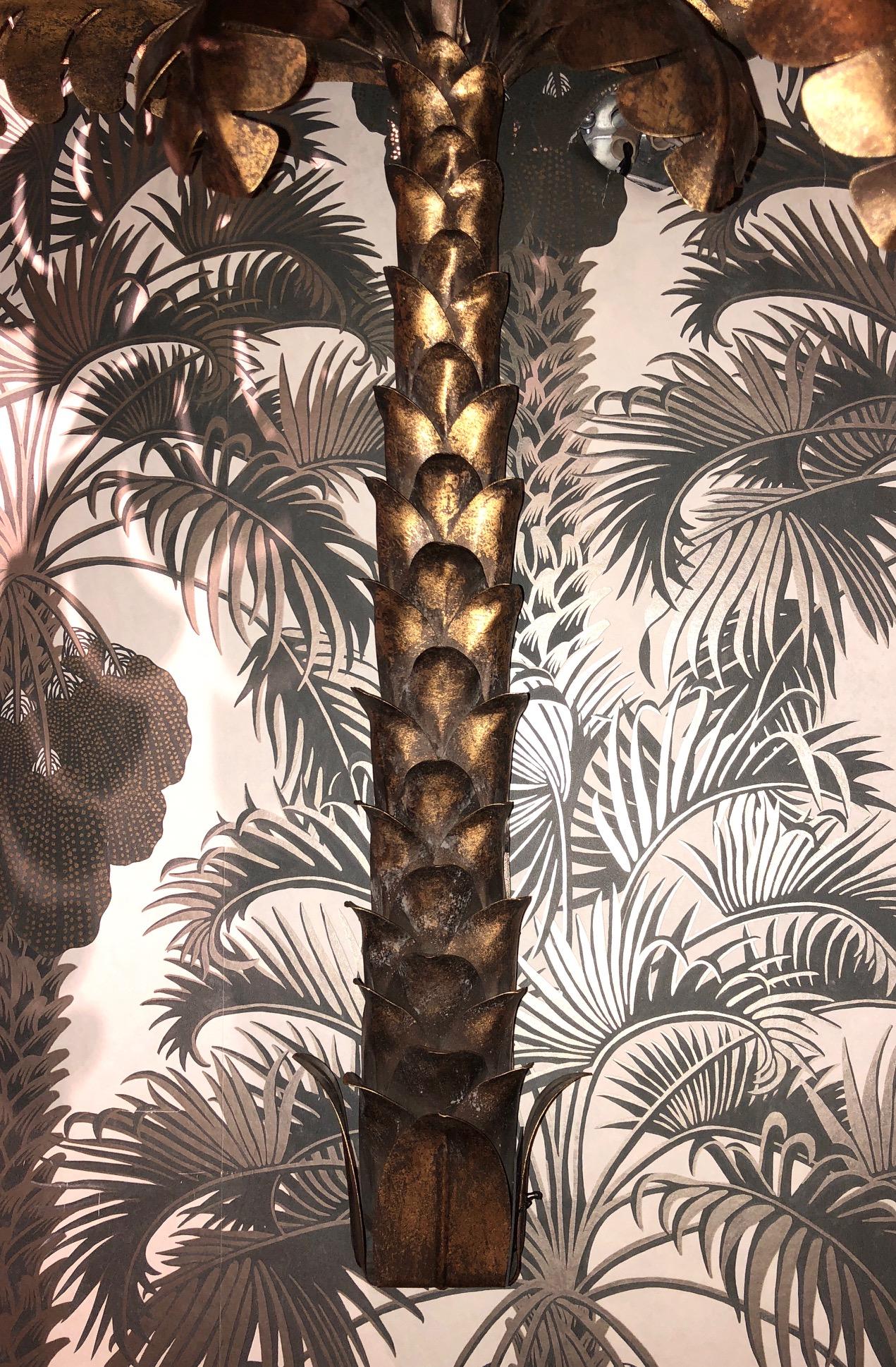 European Brass Palm Wall Sconces, circa 1970