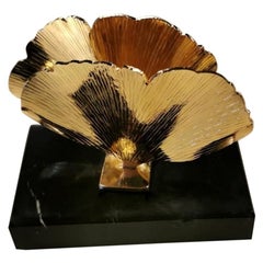 Italian Brass Paper Holder in the Shape of Peony Petals And Marble Base 2010