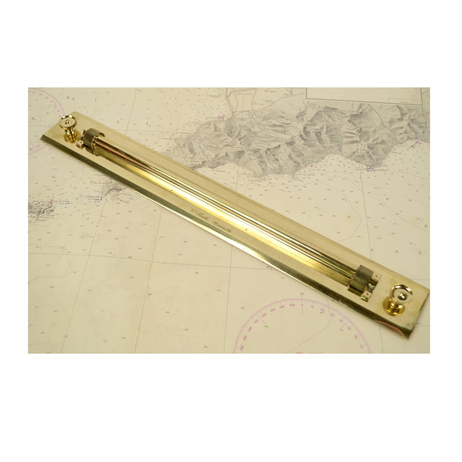 Antique Nautical Brass Parallels Original Mahogany Box made in Plymouth, 1860 For Sale 4