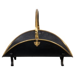 Vintage Brass Parcel Ebonized Log Holder