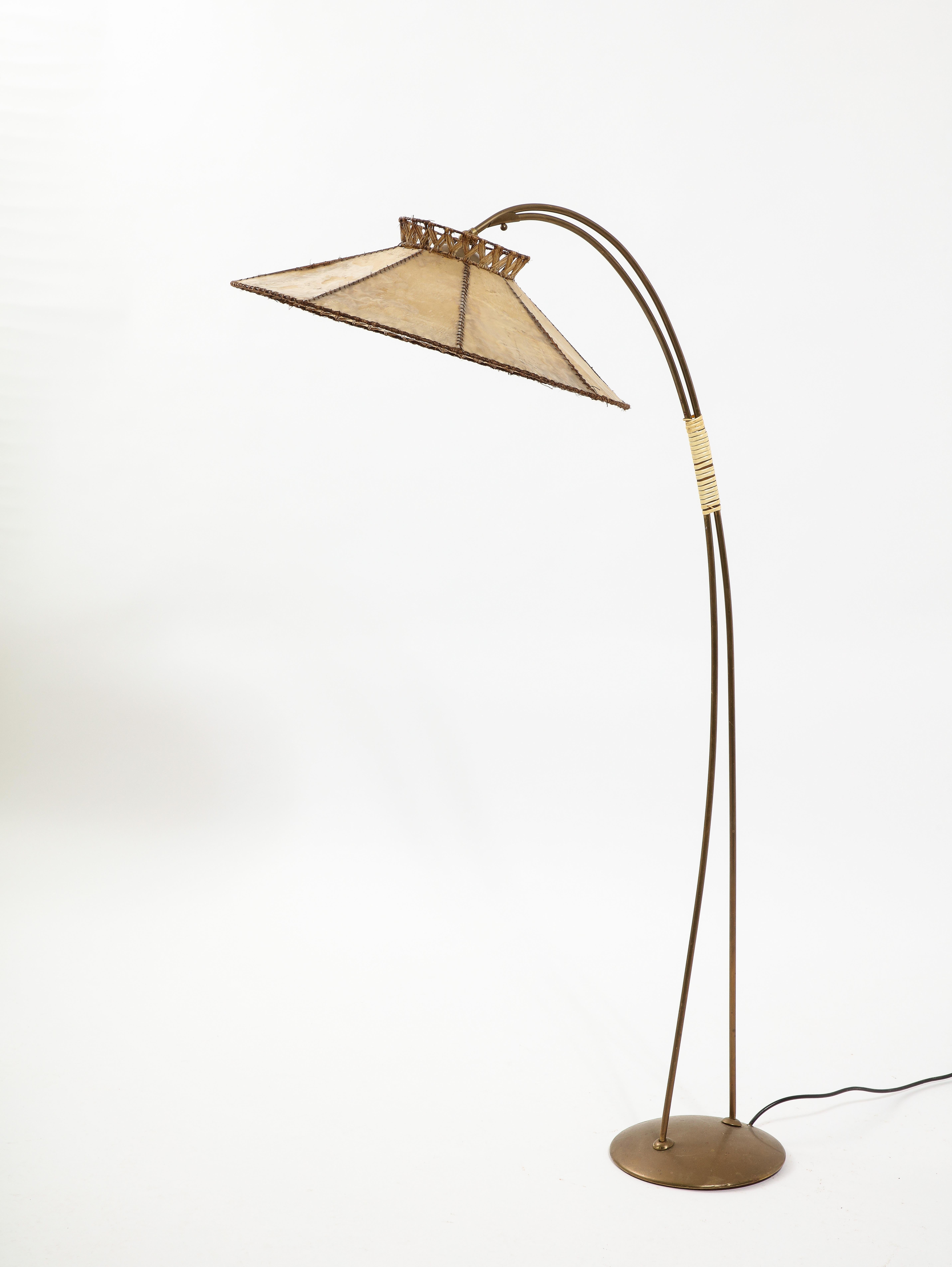 Brass & Parchment Floor Lamp, Italy 1960s For Sale 5