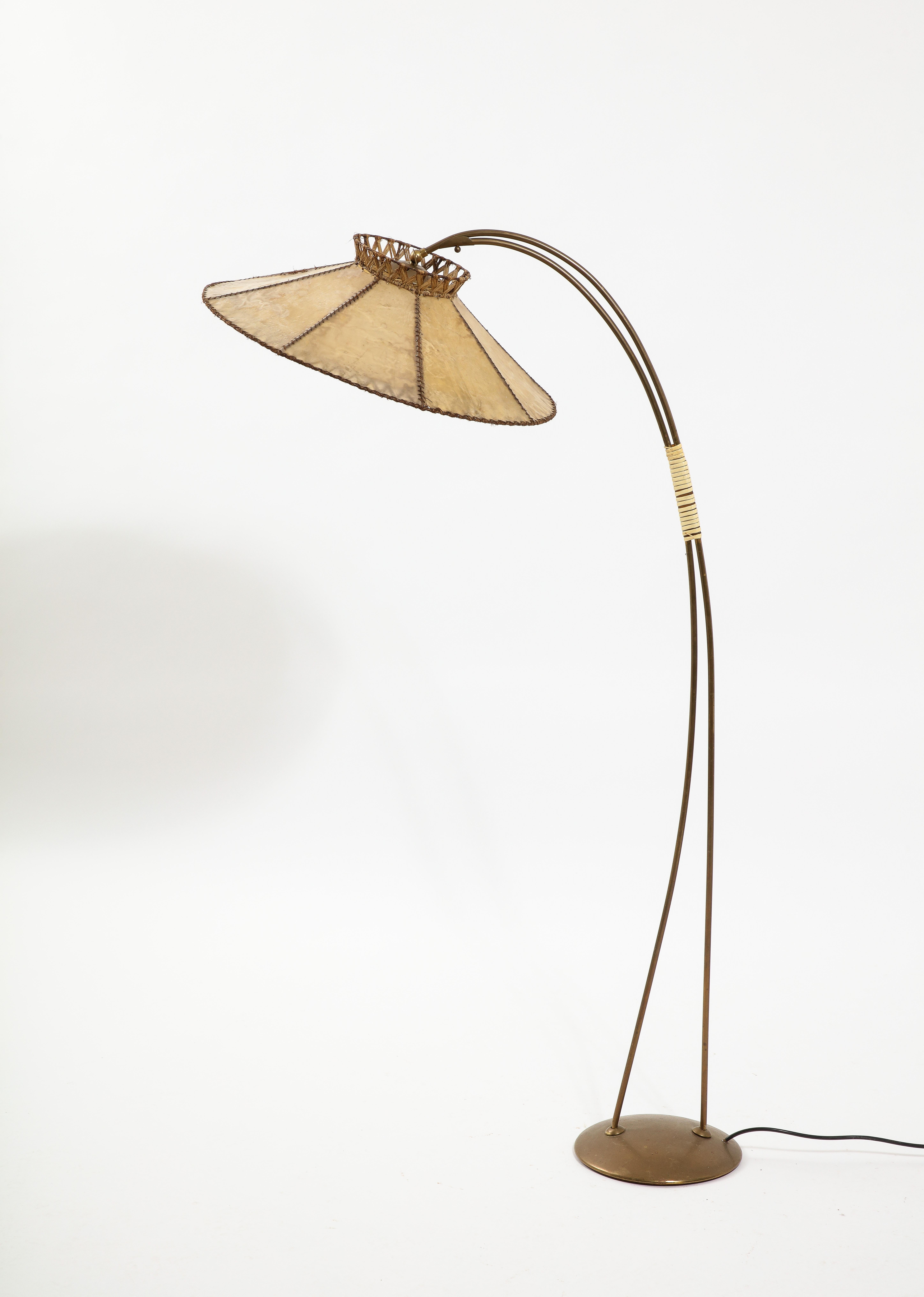 Brass & Parchment Floor Lamp, Italy 1960s For Sale 6