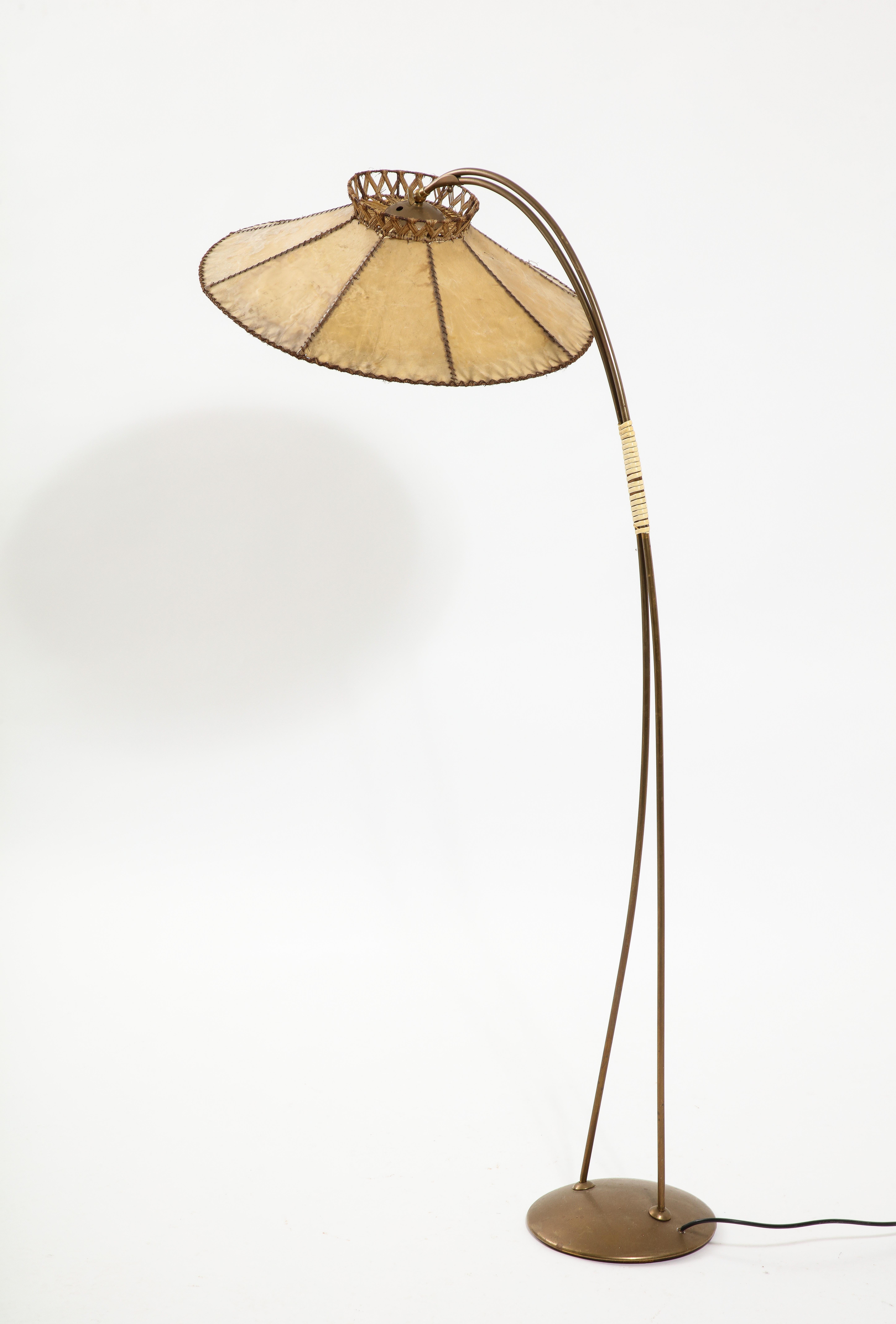 Brass & Parchment Floor Lamp, Italy 1960s For Sale 9
