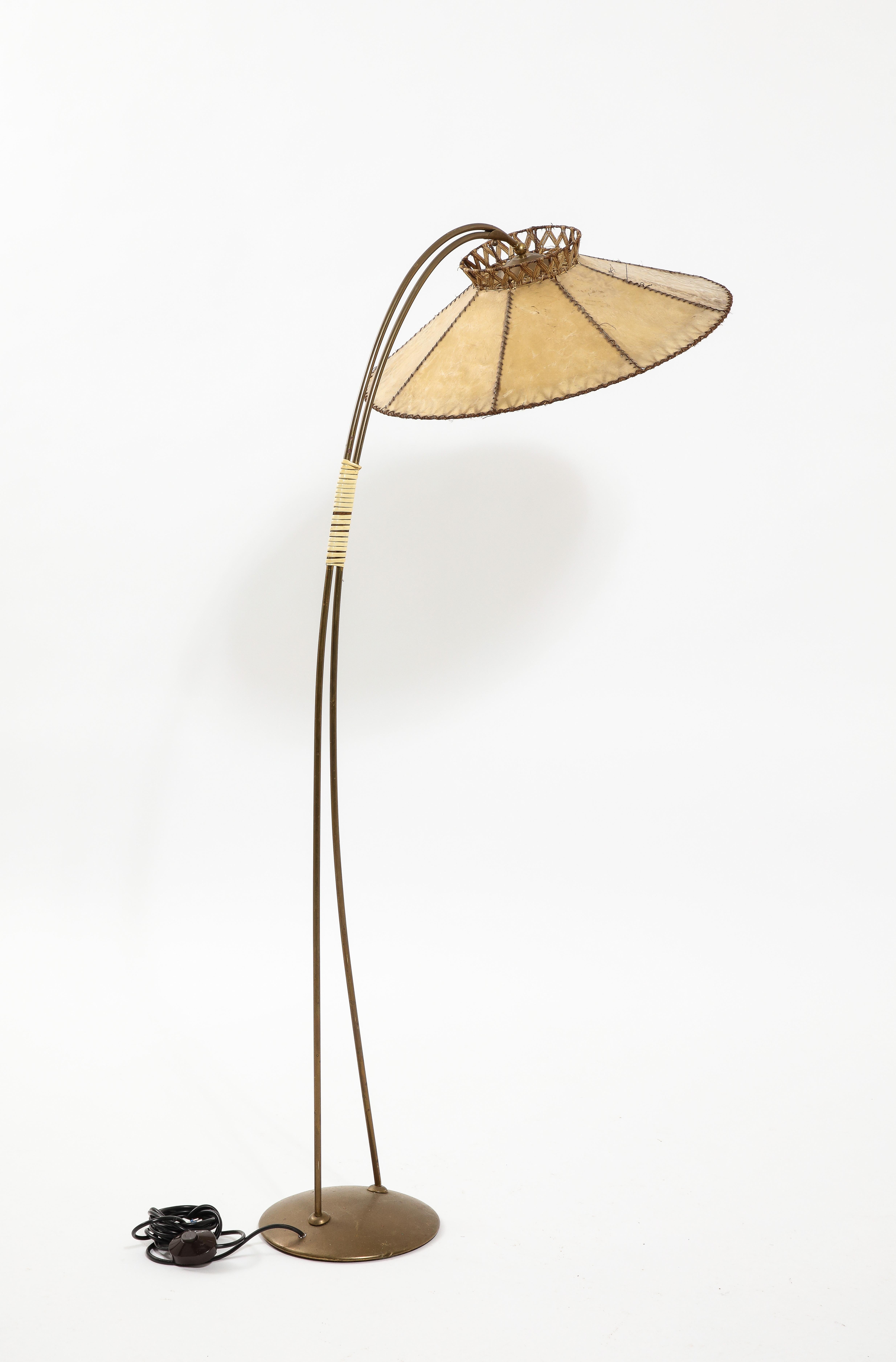 Brass & Parchment Floor Lamp, Italy 1960s For Sale 10