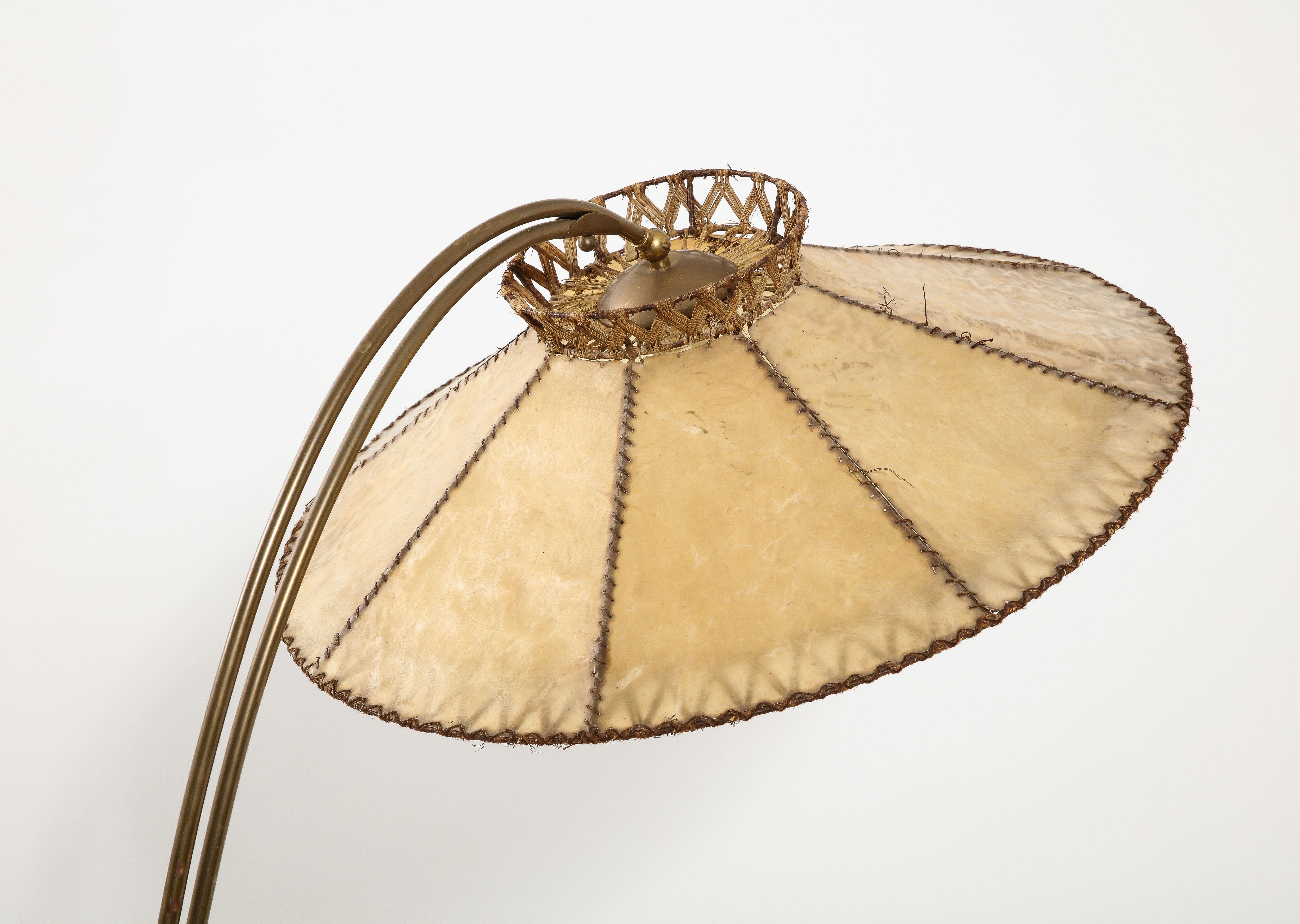 Brass & Parchment Floor Lamp, Italy 1960s For Sale 11