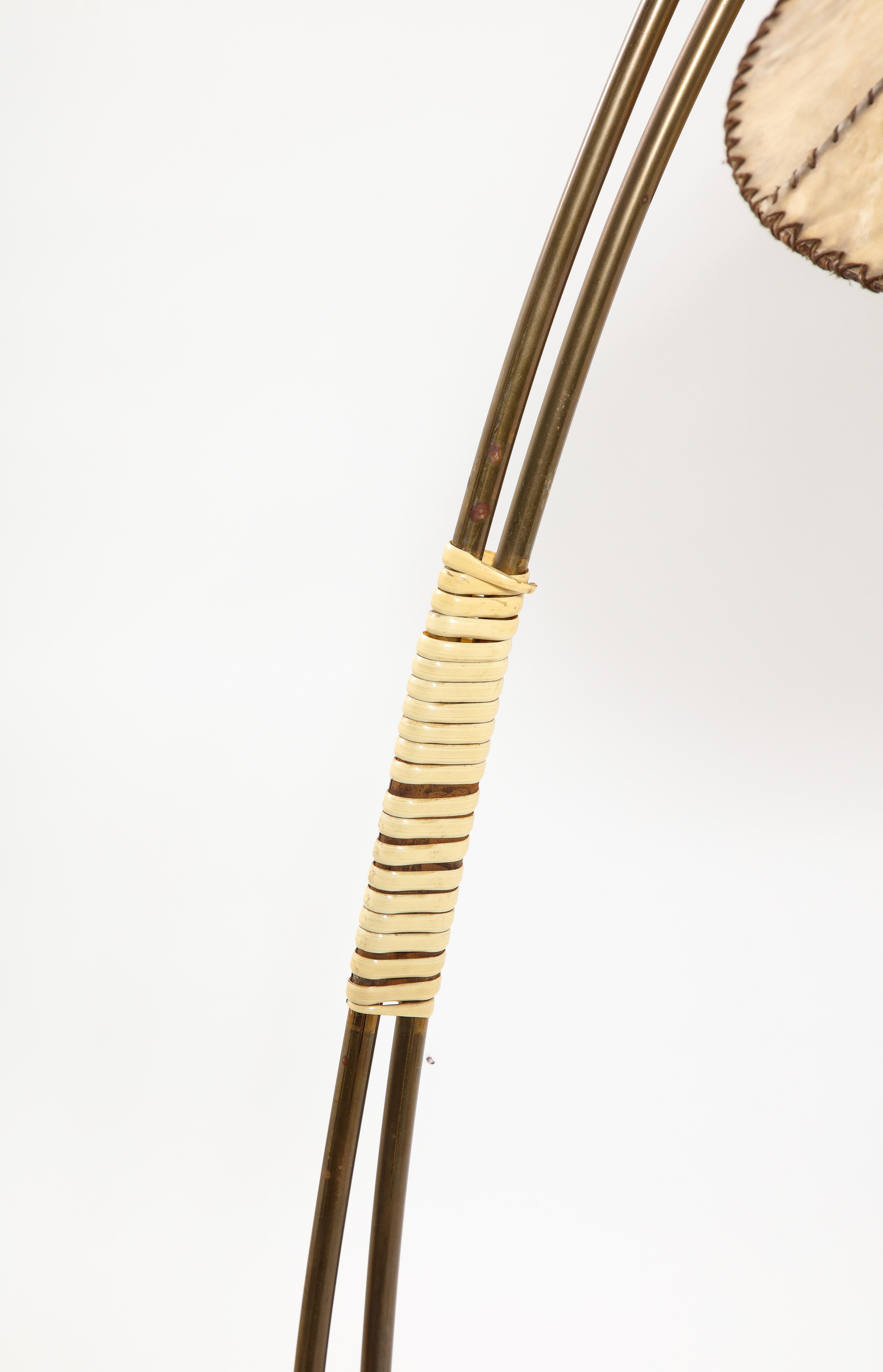 Brass & Parchment Floor Lamp, Italy 1960s For Sale 12