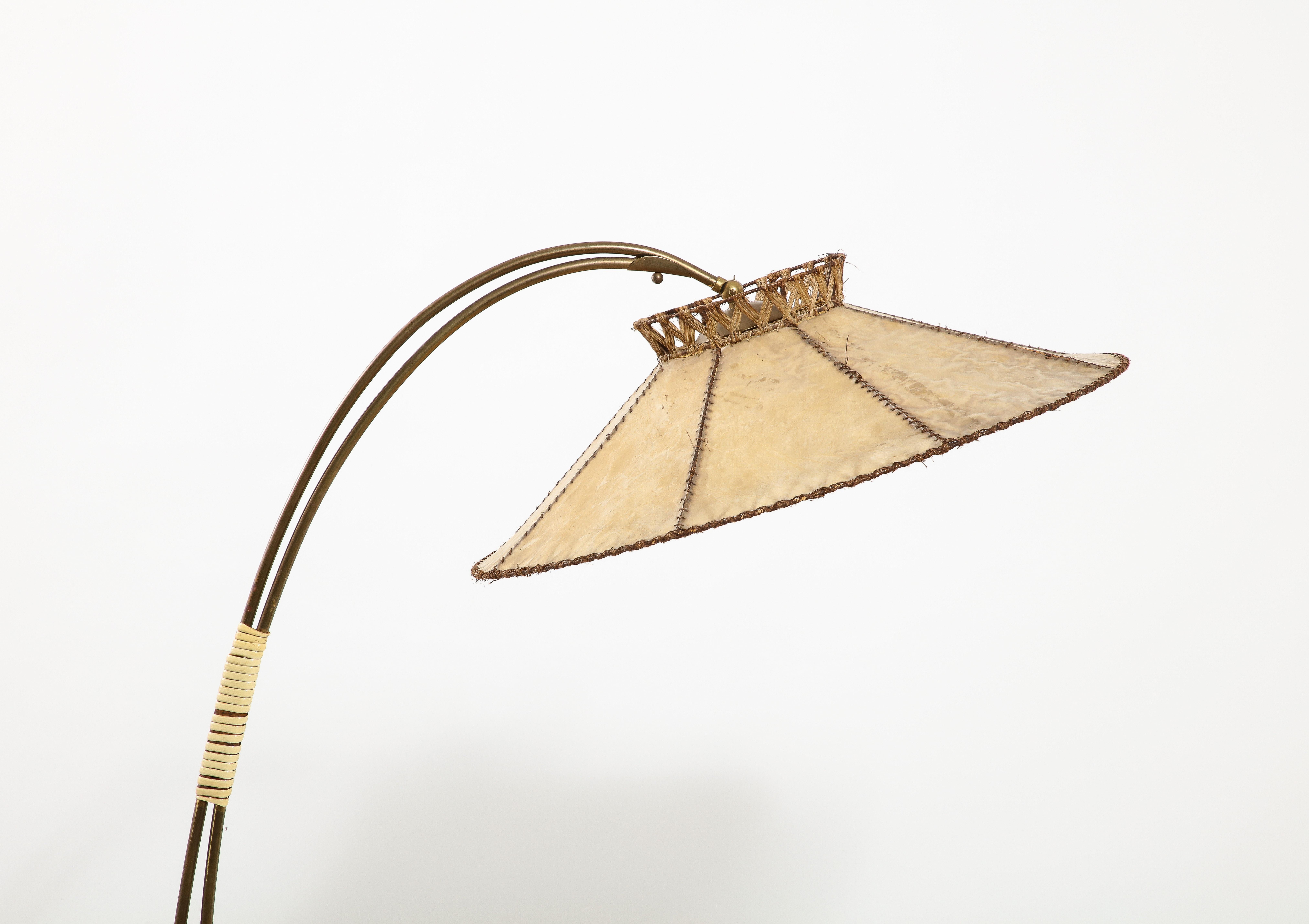 Mid-Century Modern Brass & Parchment Floor Lamp, Italy 1960s For Sale