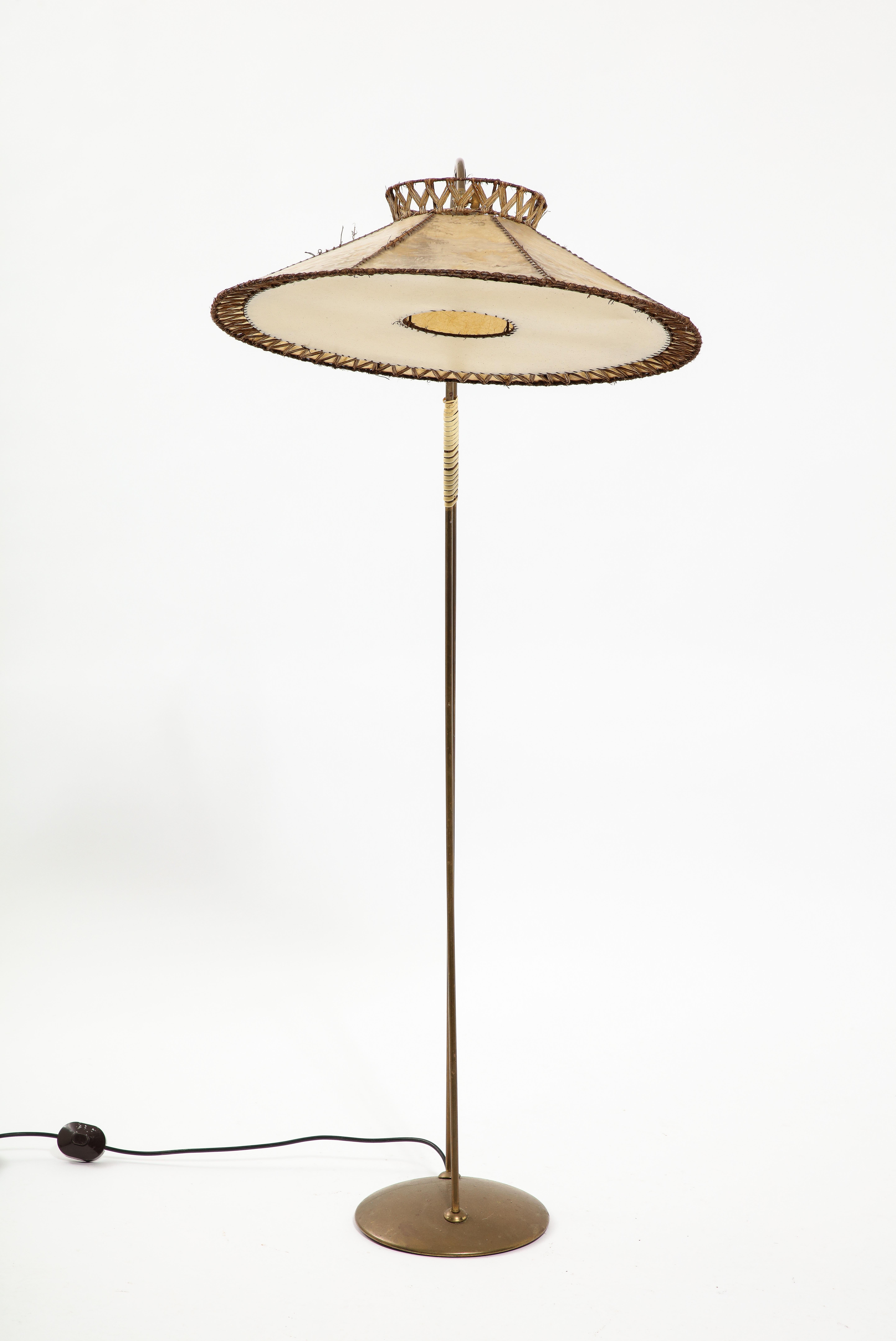 Brass & Parchment Floor Lamp, Italy 1960s For Sale 2