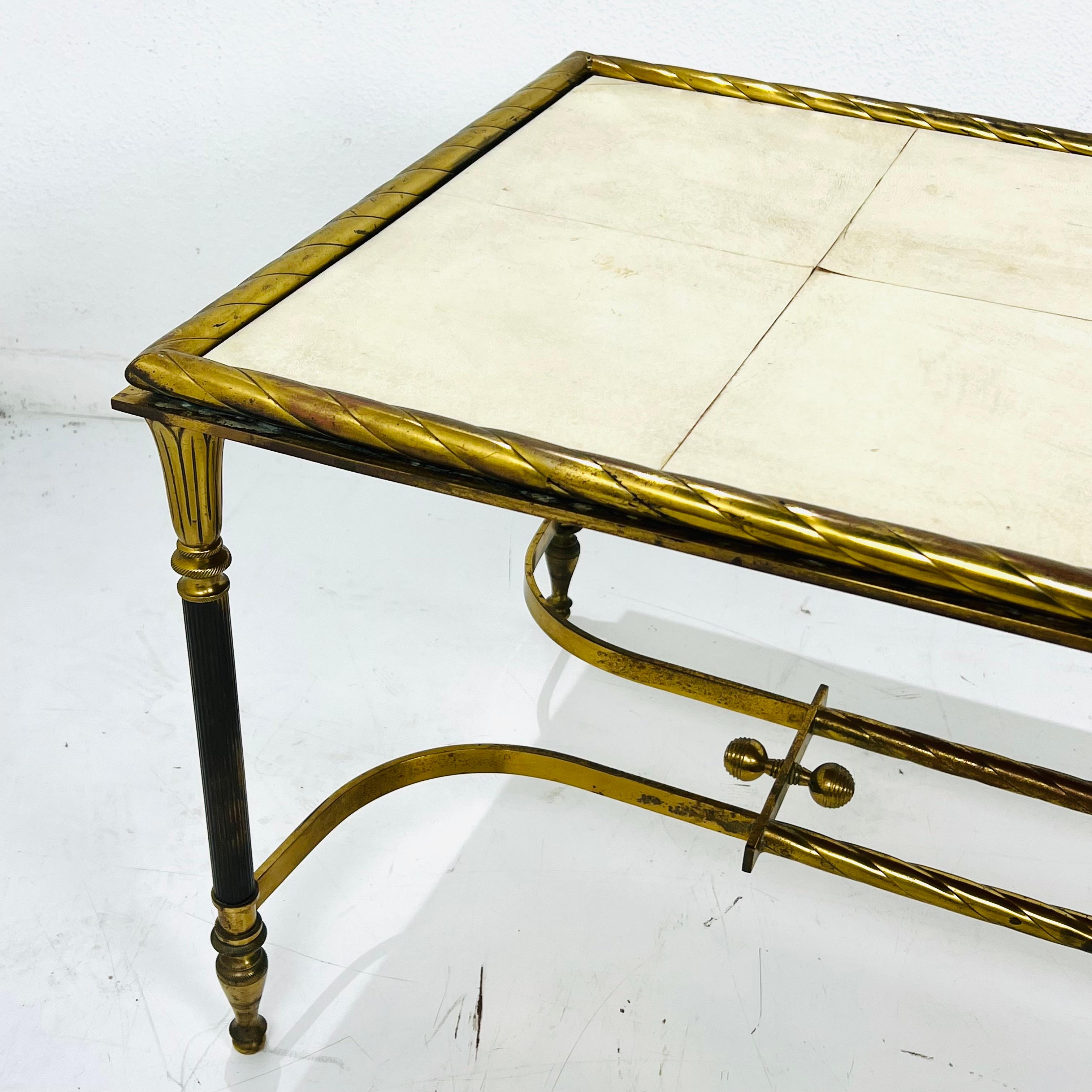 Brass Parchment Top Cocktail Table For Sale 11