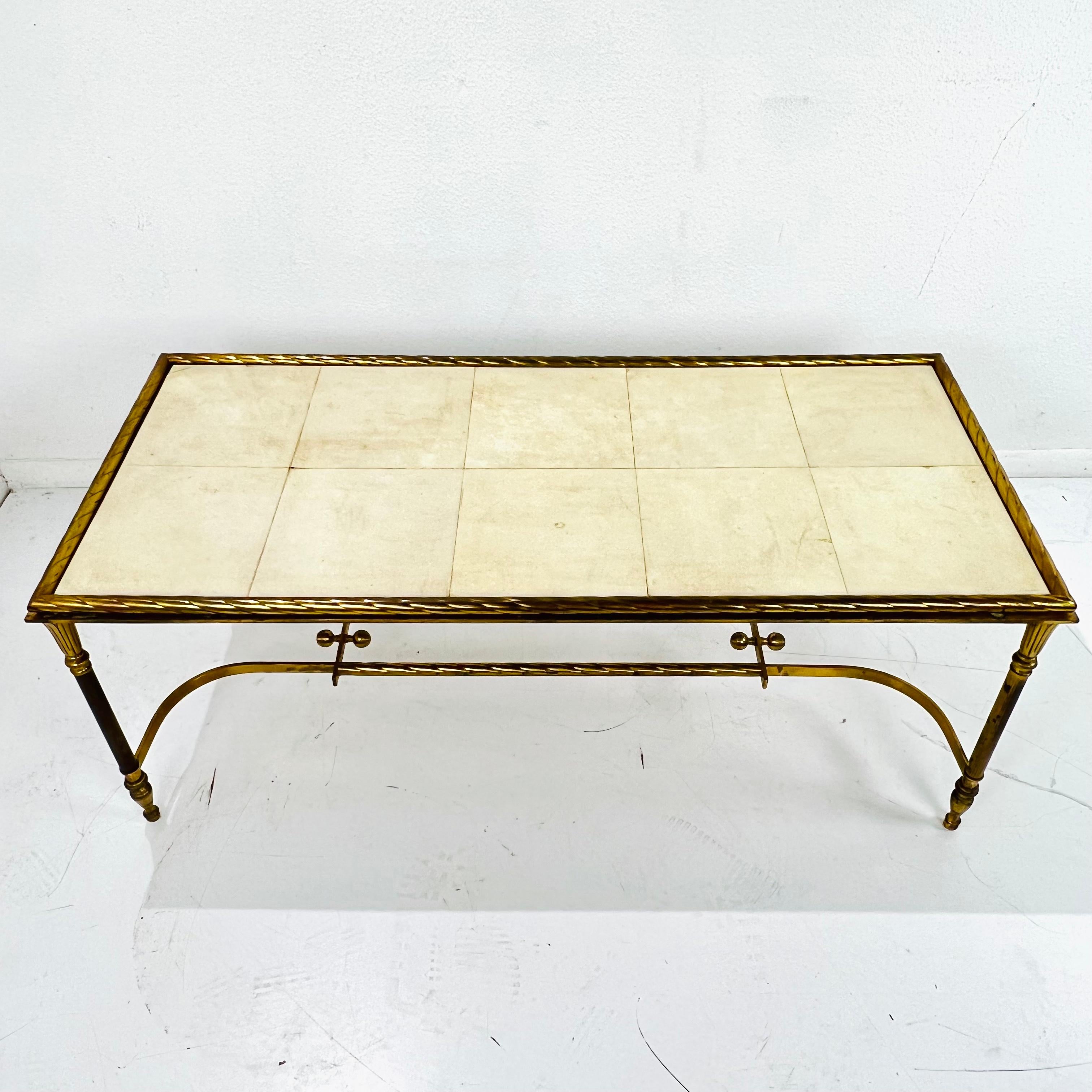 Brass Parchment Top Cocktail Table In Good Condition For Sale In Dallas, TX
