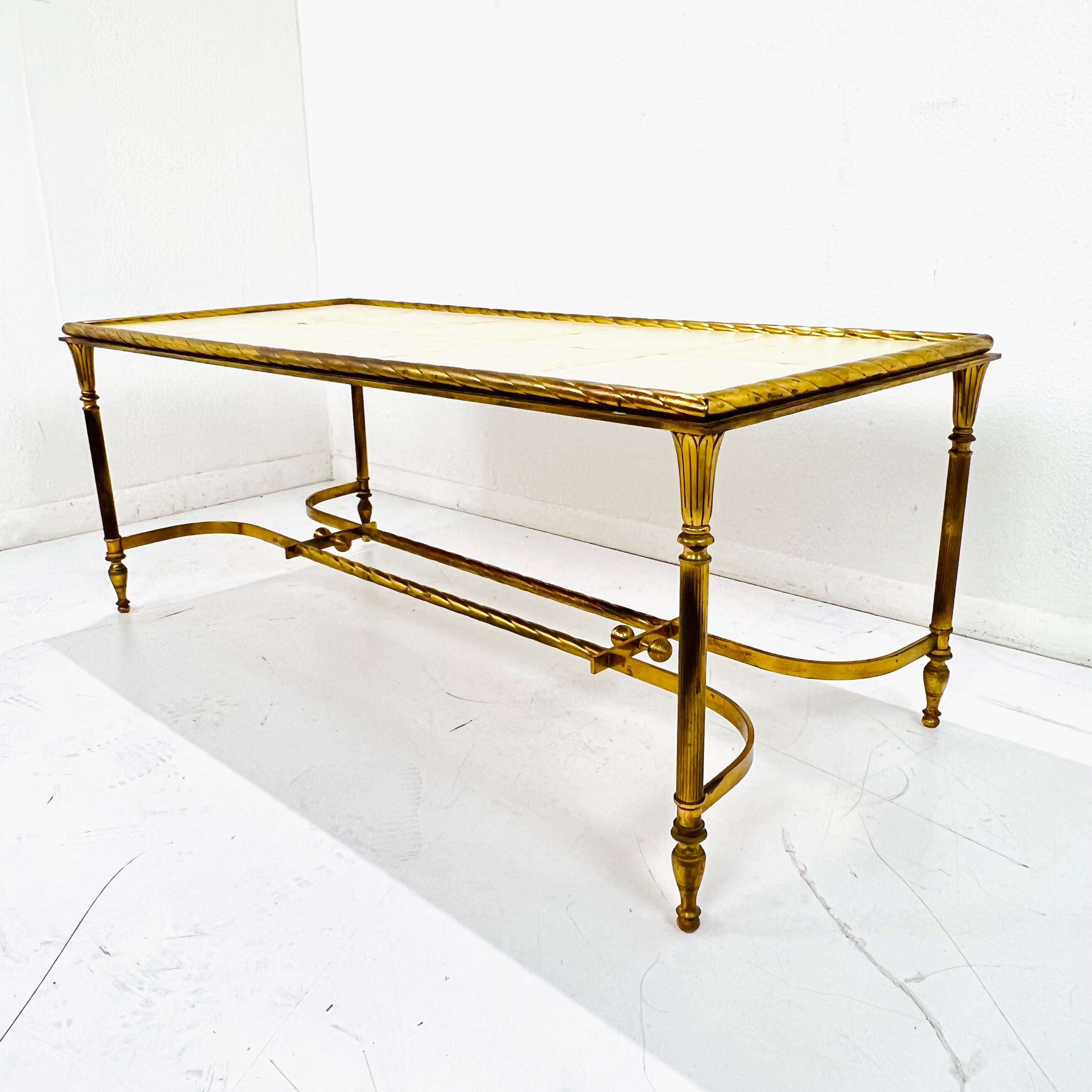 20th Century Brass Parchment Top Cocktail Table For Sale