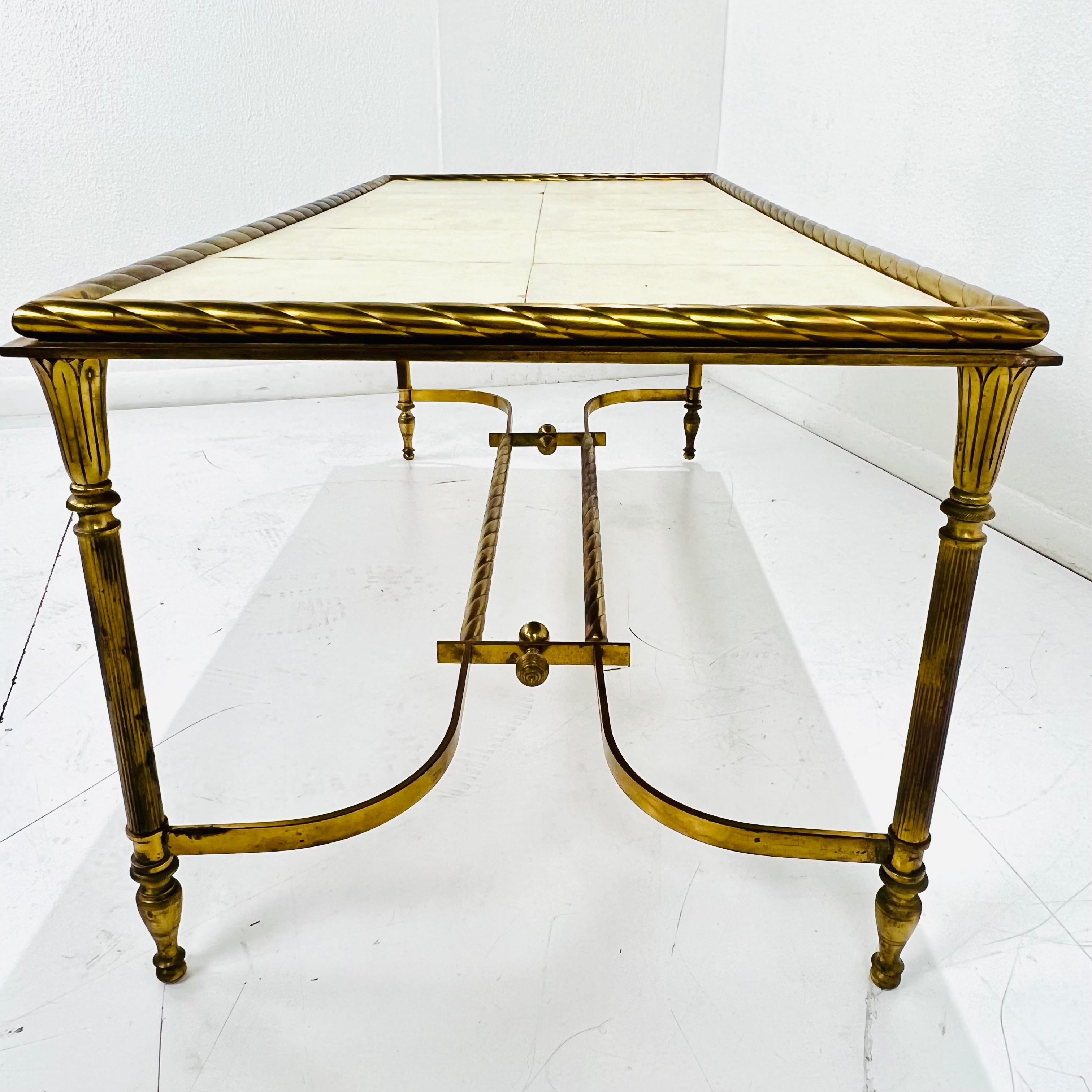 Brass Parchment Top Cocktail Table For Sale 2