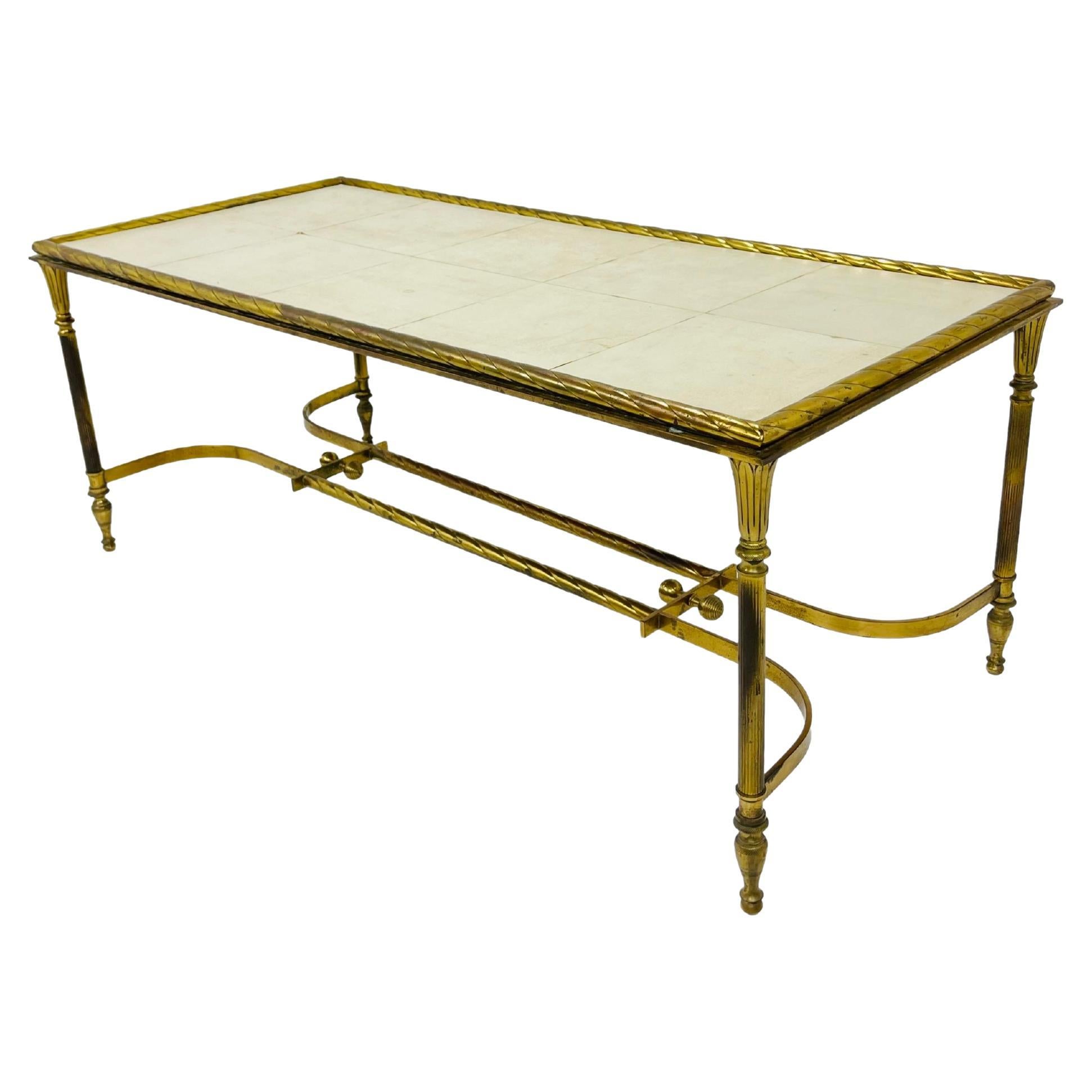 Brass Parchment Top Cocktail Table For Sale