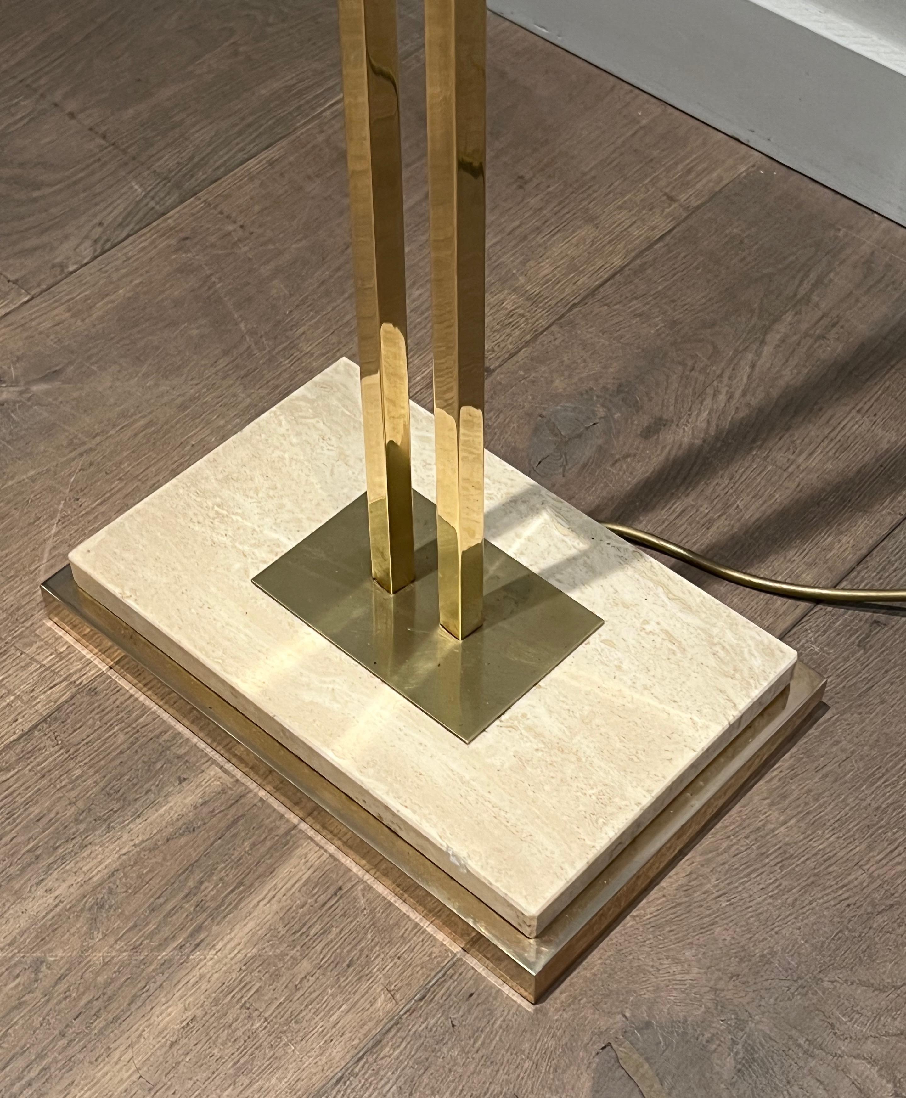 Brass Parquet Floor Lamp on a Travertine Base For Sale 5