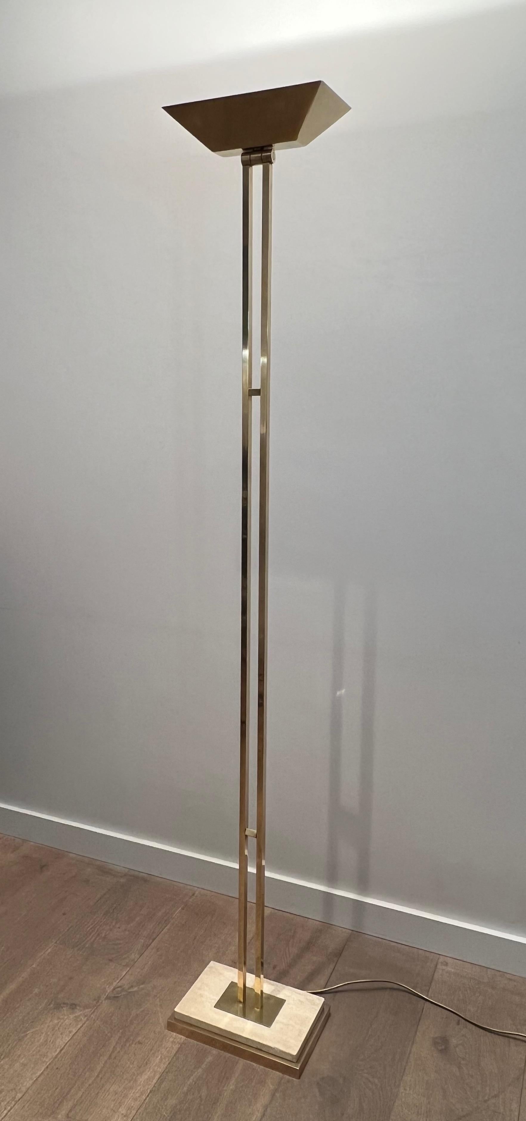 Brass Parquet Floor Lamp on a Travertine Base For Sale 6