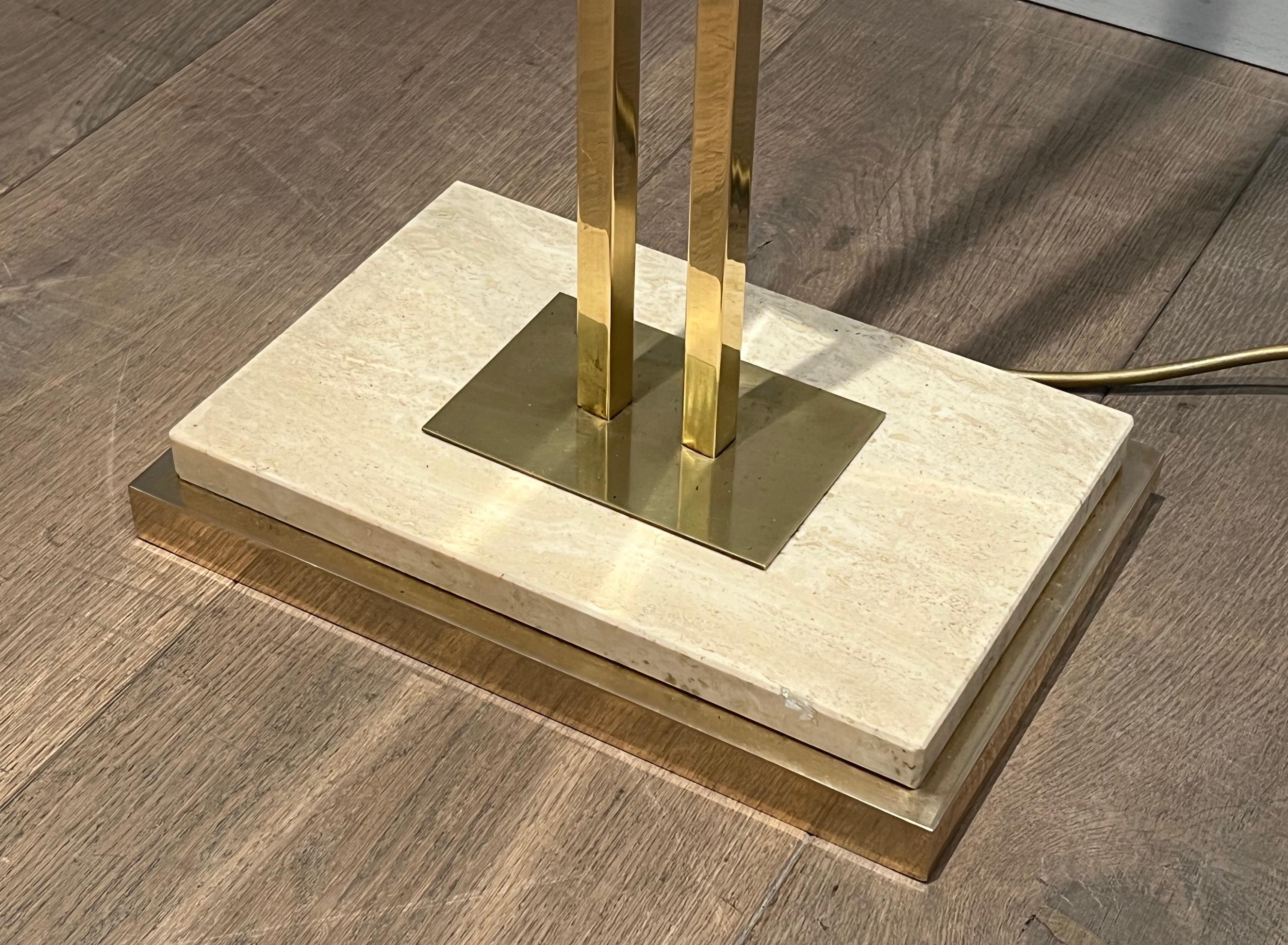 Brass Parquet Floor Lamp on a Travertine Base For Sale 7