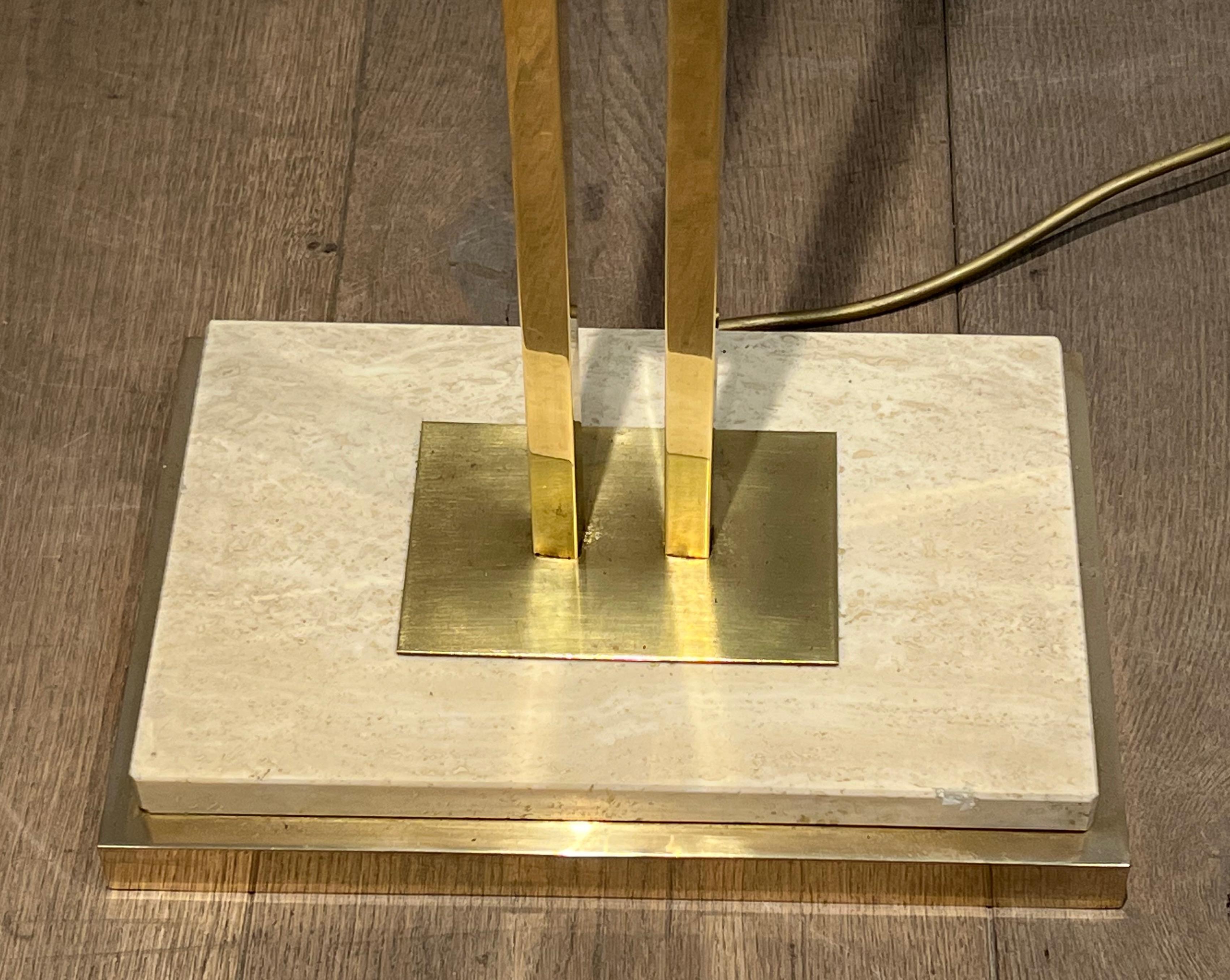Brass Parquet Floor Lamp on a Travertine Base For Sale 8