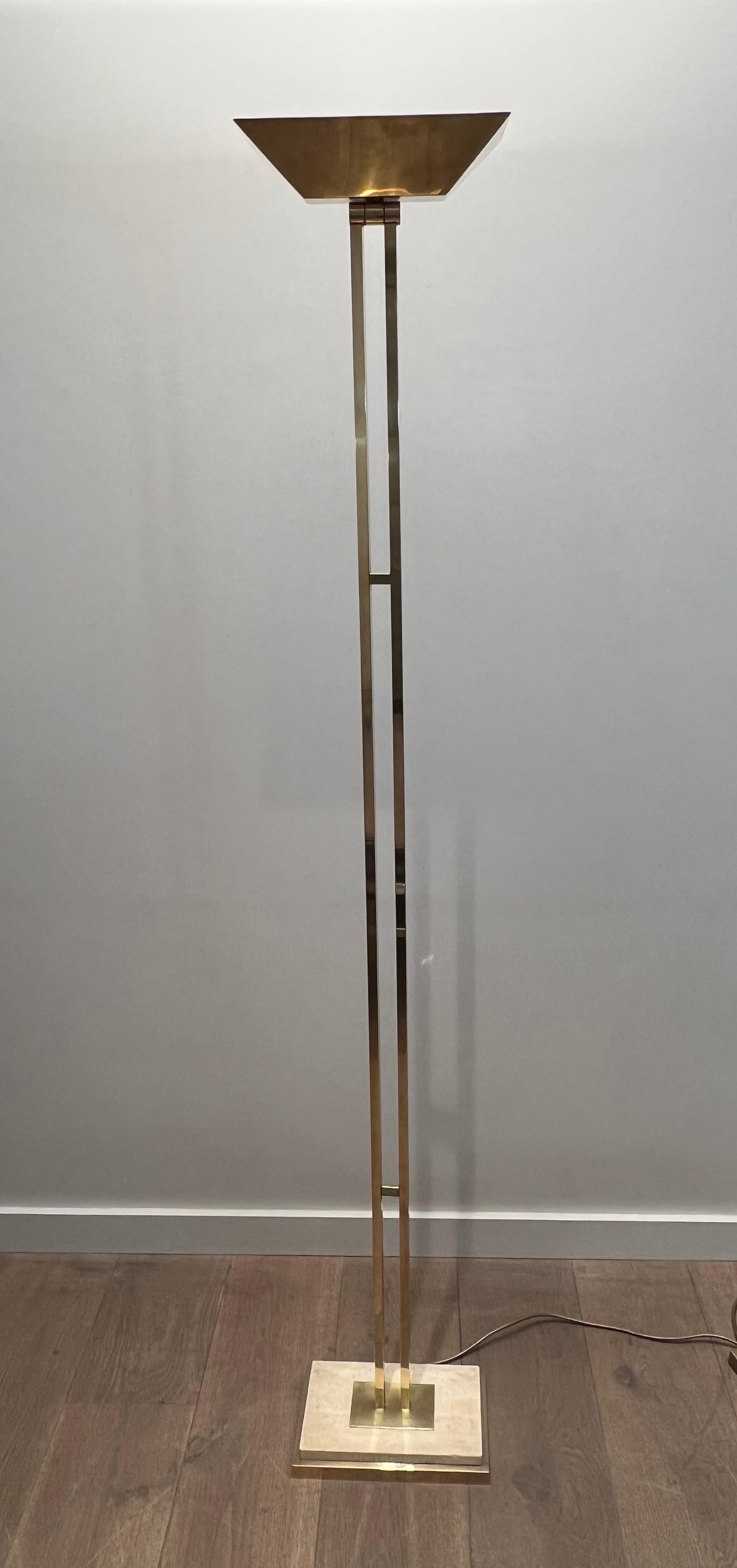 Brass Parquet Floor Lamp on a Travertine Base For Sale 11