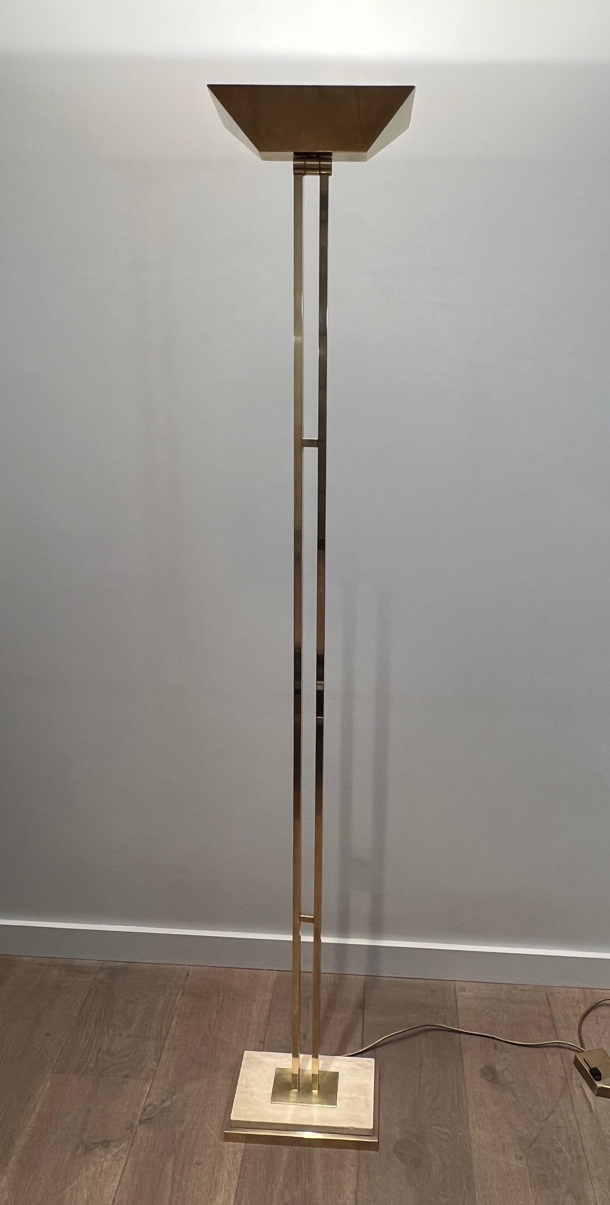 Brass Parquet Floor Lamp on a Travertine Base For Sale 12
