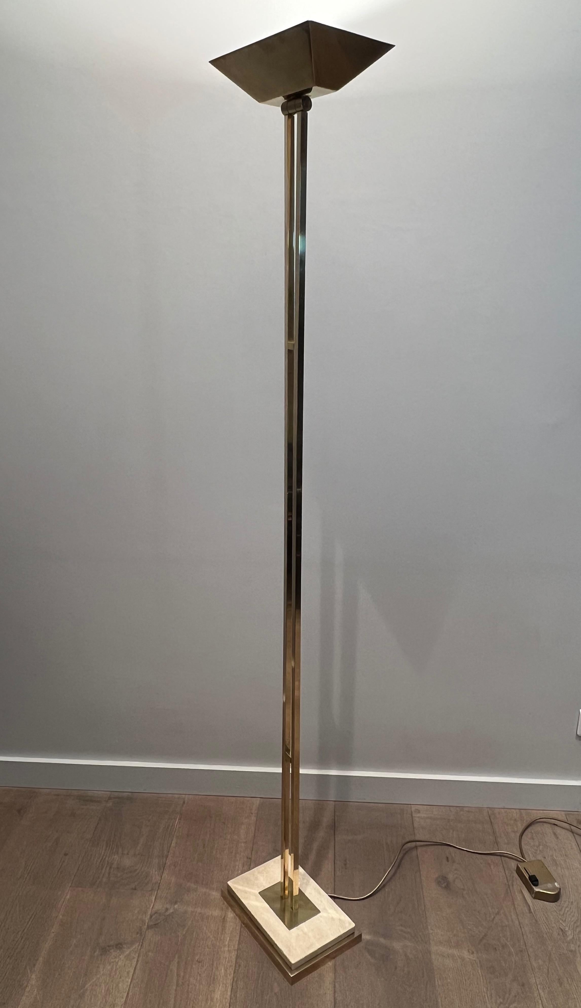 Brass Parquet Floor Lamp on a Travertine Base For Sale 13