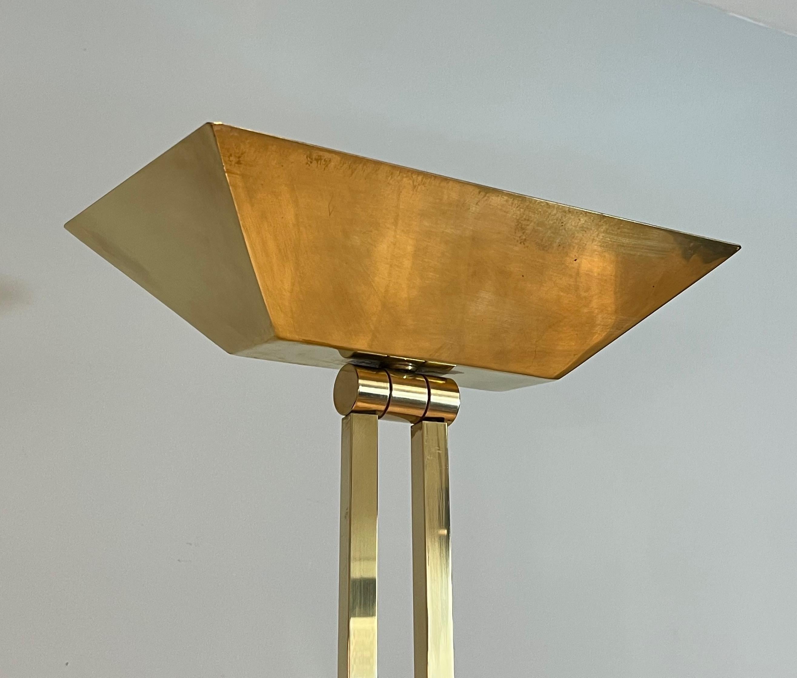 Brass Parquet Floor Lamp on a Travertine Base For Sale 1