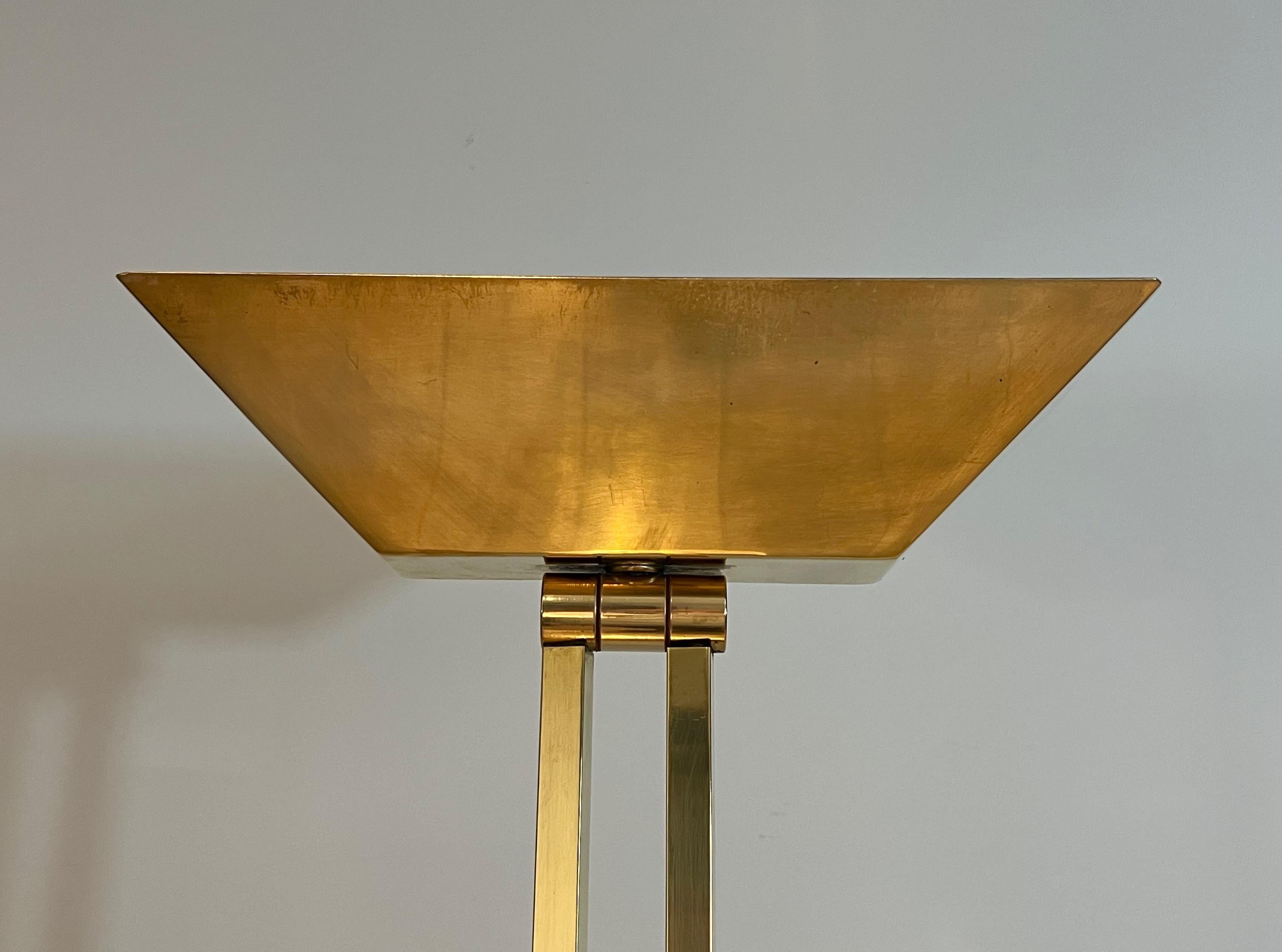 Brass Parquet Floor Lamp on a Travertine Base For Sale 2