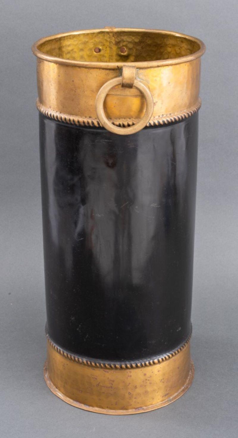 Brass and partially ebonized spherical umbrella or cane rack with two handles. Measures: 18.25
