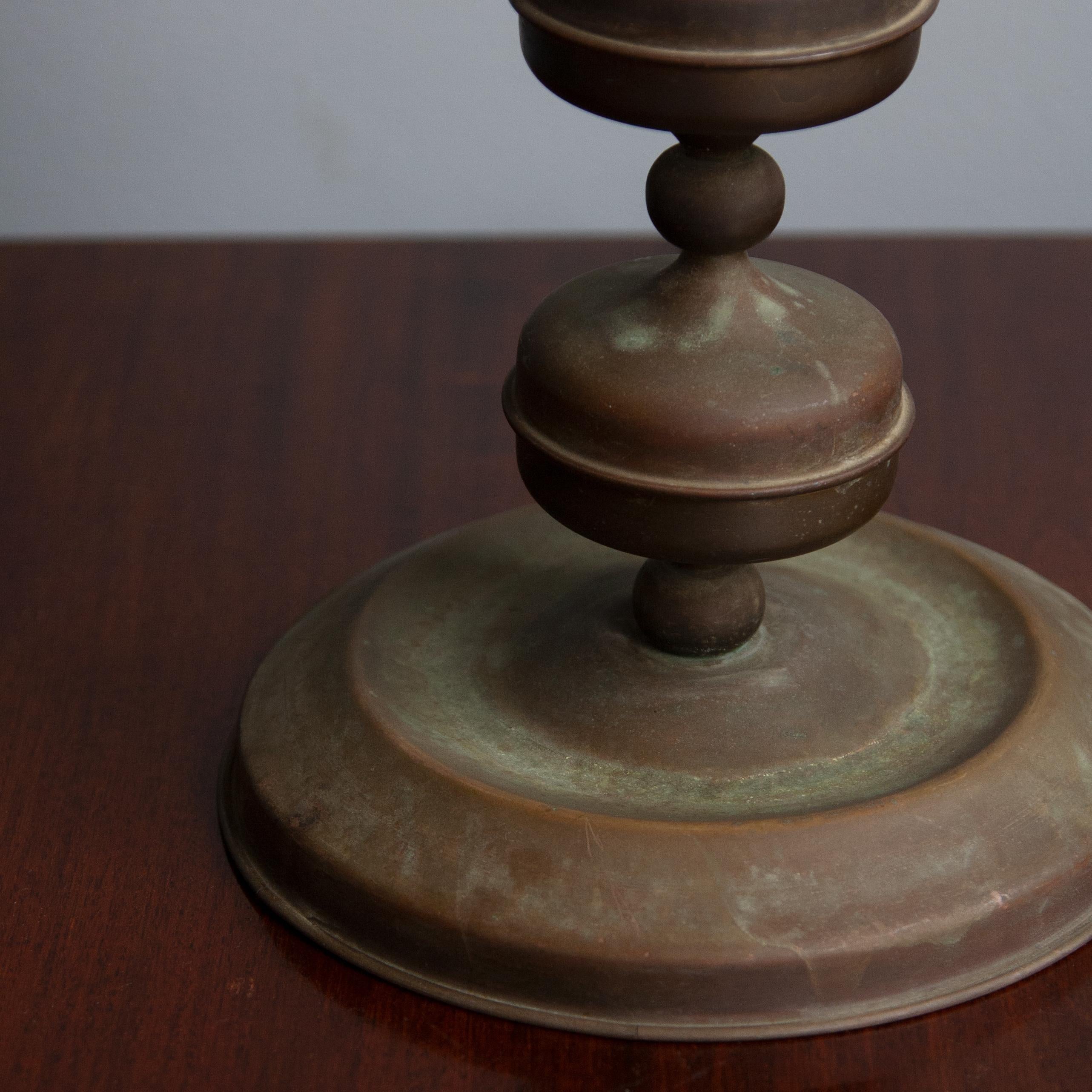 French Brass Patinated Bobbin Table Lamp