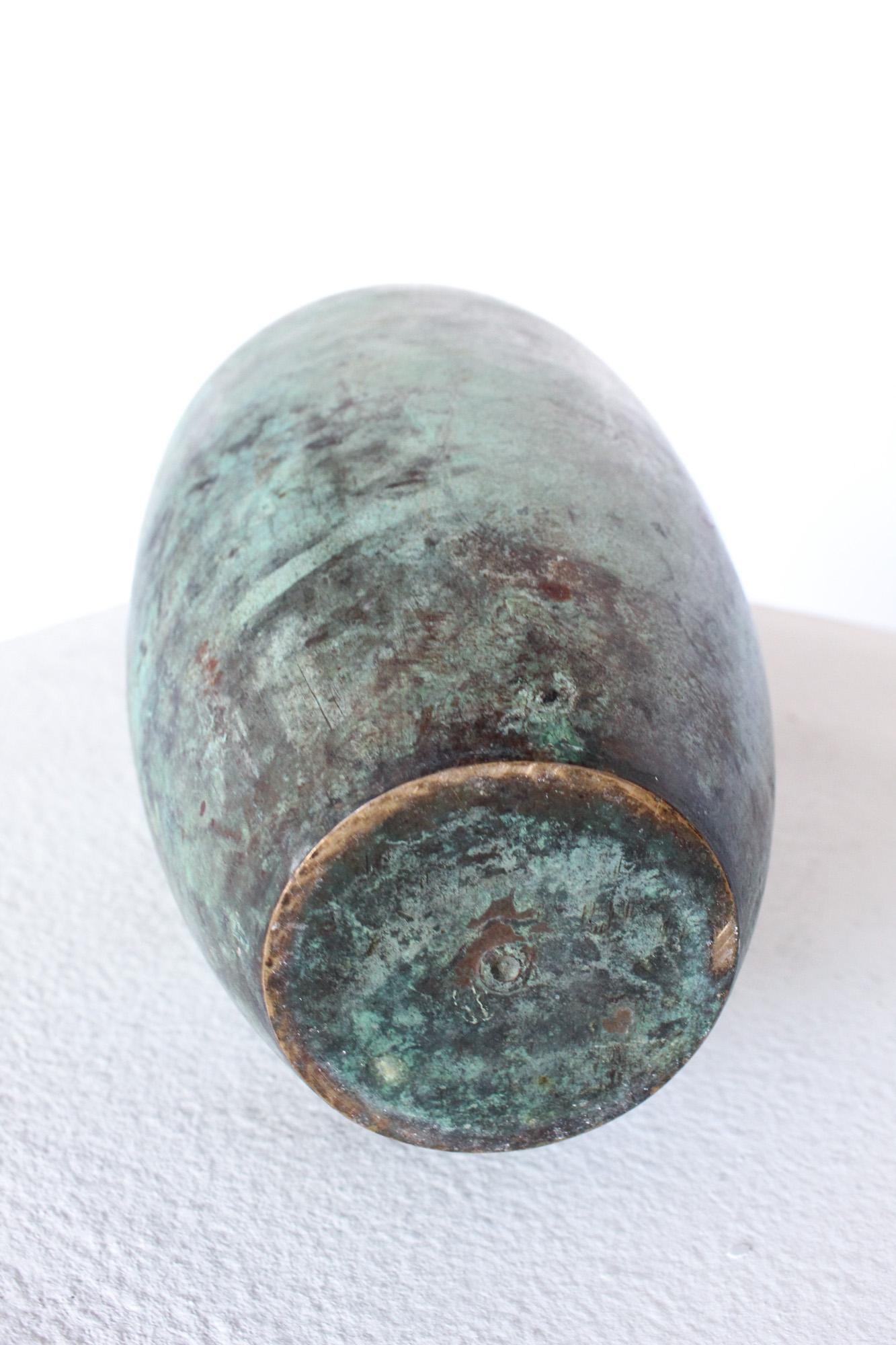 20th Century Brass Patinated Verdigris Vase Attributed to GAB, 1930s