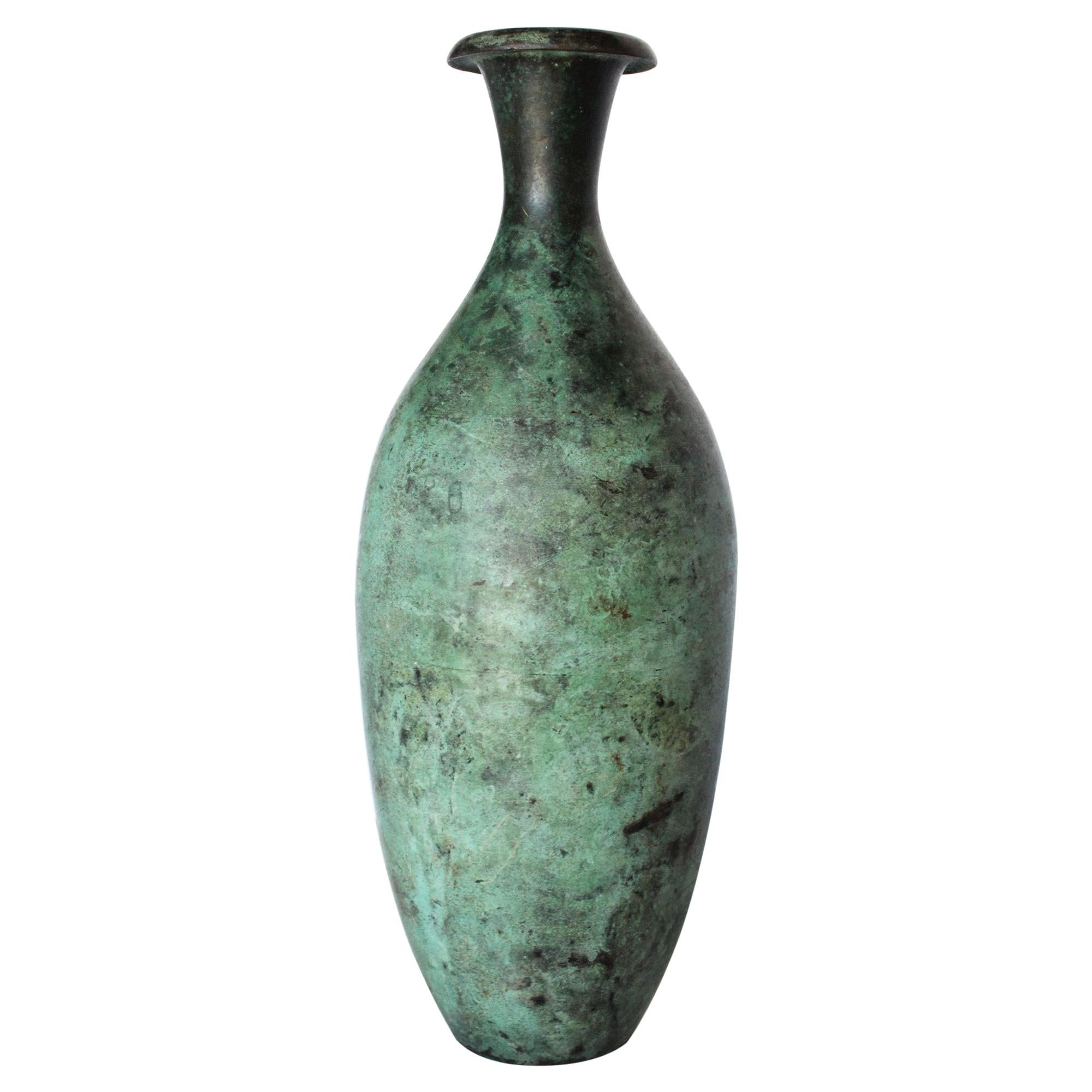 Brass Patinated Verdigris Vase Attributed to GAB, 1930s