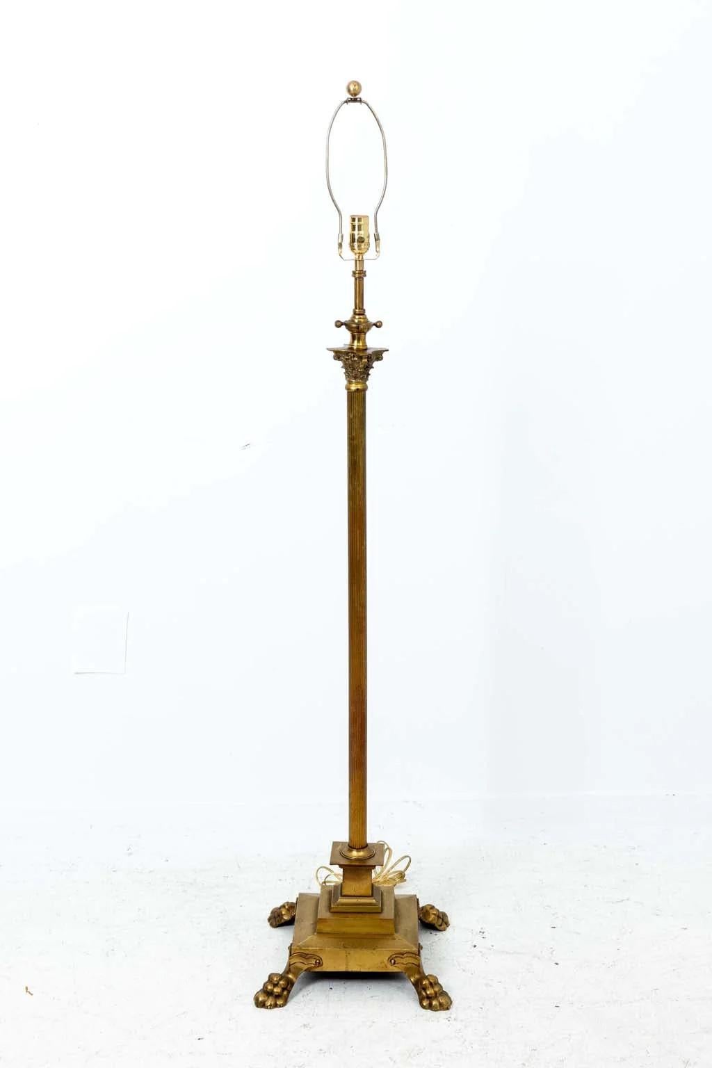 Brass Paw Foot Floor Lamp With Adjustable Height For Sale 5