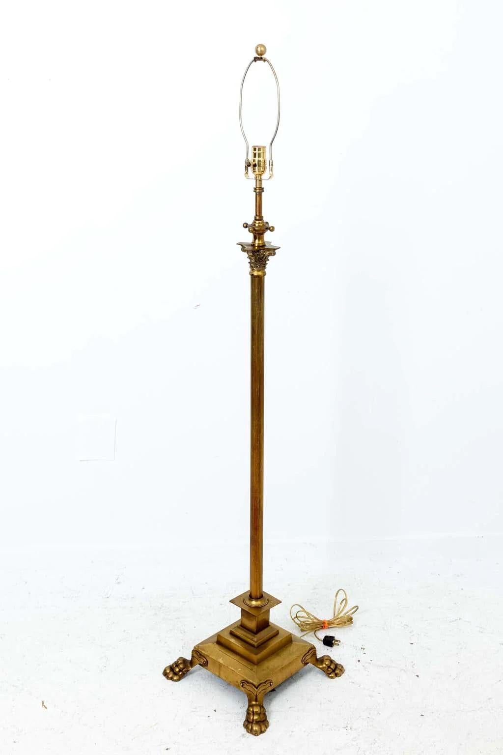Brass Paw Foot Floor Lamp With Adjustable Height For Sale 1