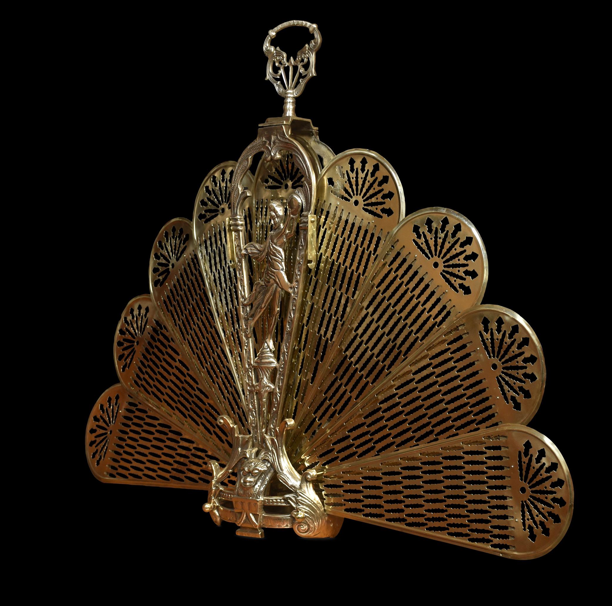 Brass Peacock Fire Fan In Good Condition In Cheshire, GB