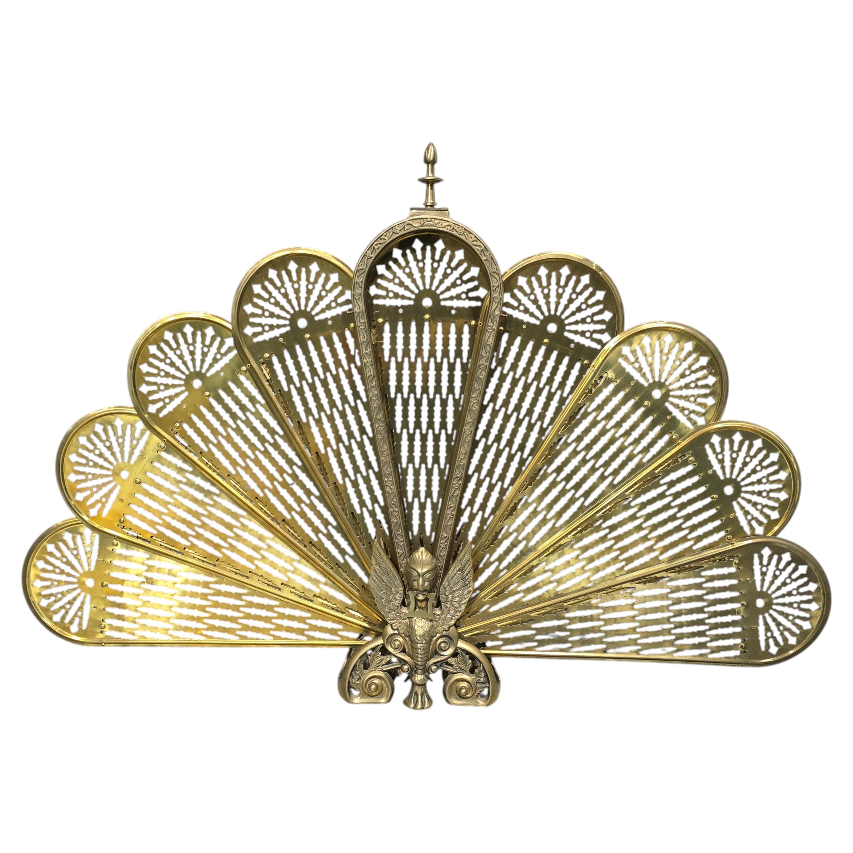 Brass Peacock Fire Screen For Sale