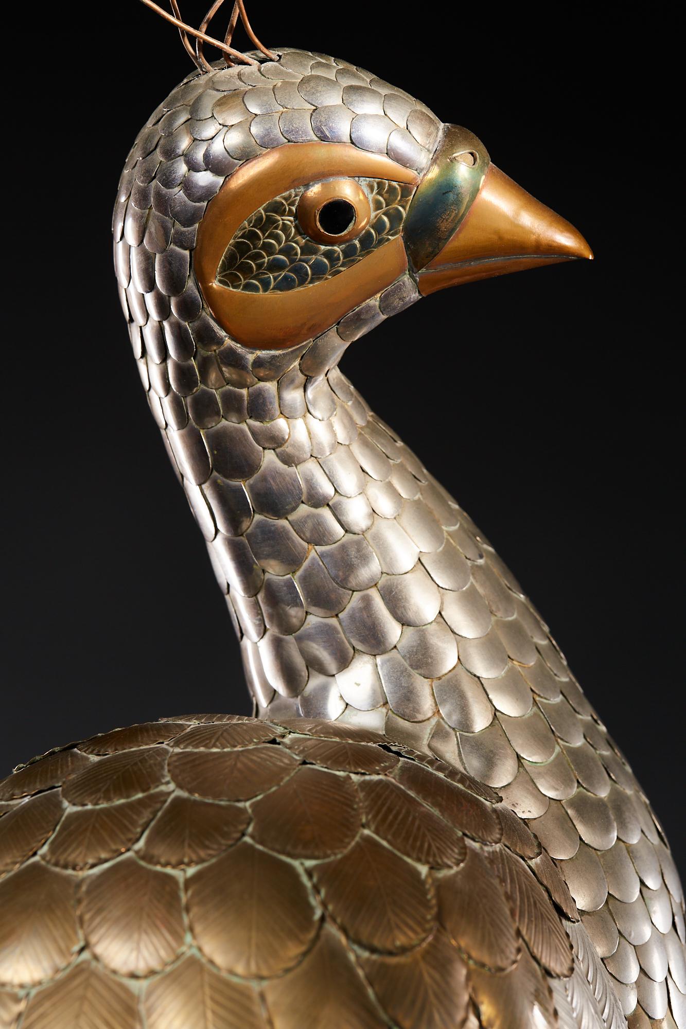Brass Peacock Sculpture by Sergio Bustamante For Sale 7