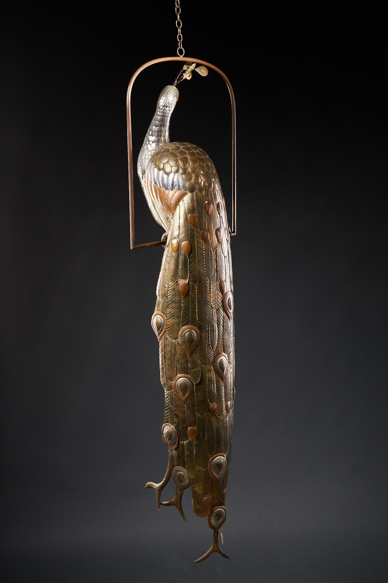 Patinated Brass Peacock Sculpture by Sergio Bustamante For Sale