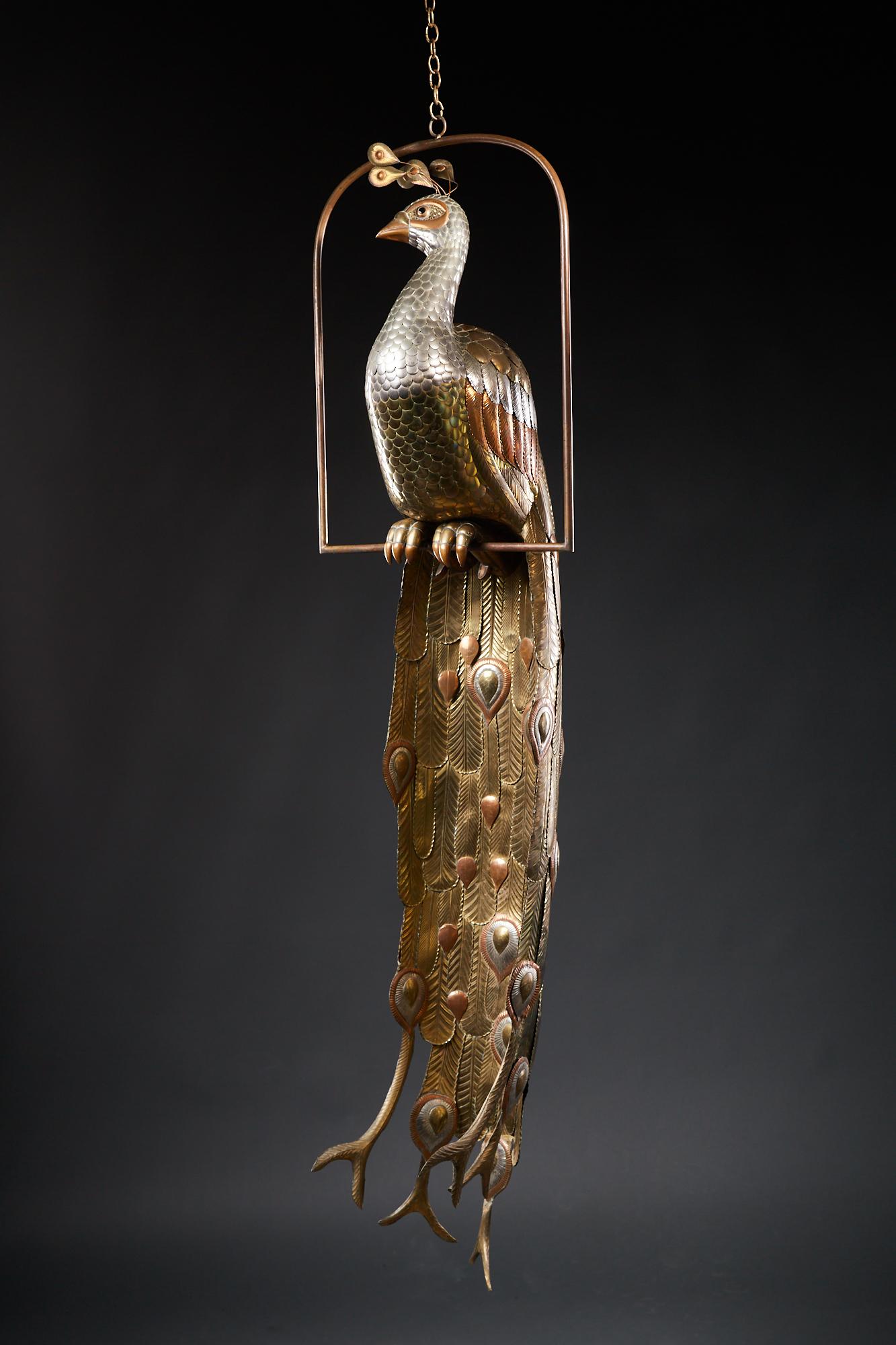 Late 20th Century Brass Peacock Sculpture by Sergio Bustamante For Sale