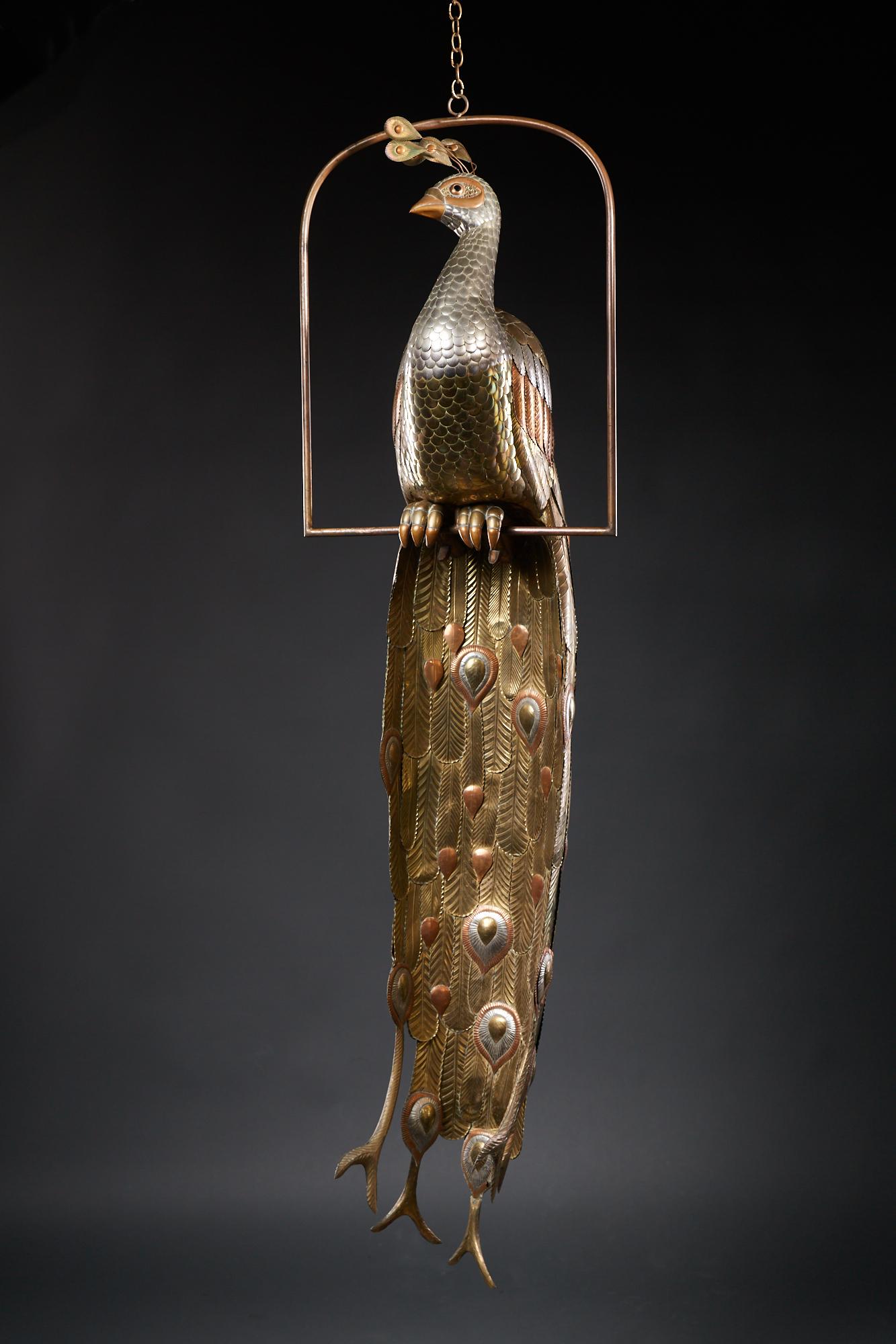 Brass Peacock Sculpture by Sergio Bustamante For Sale 1