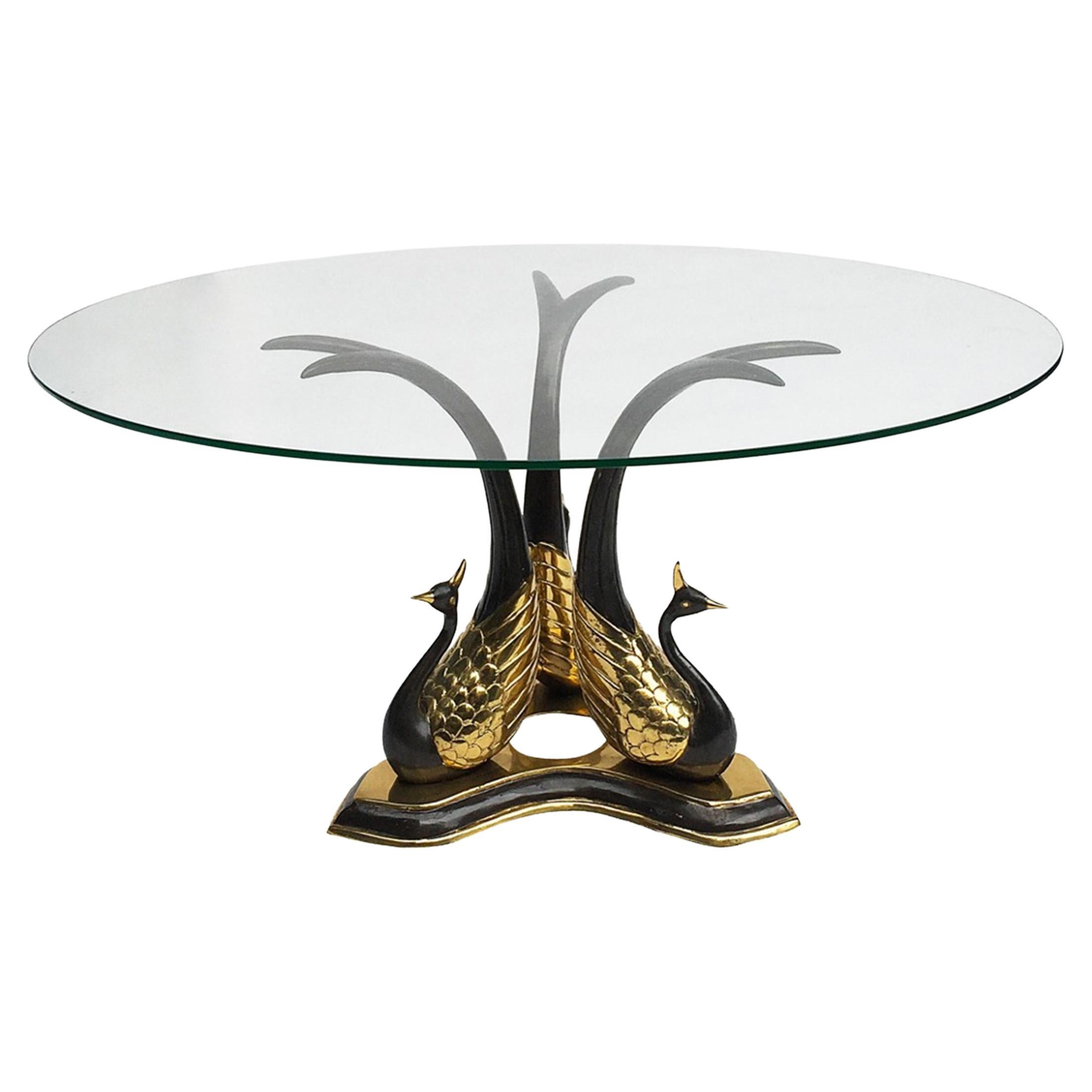 Brass Peacock Side or Coffee Table 1970s Glamour Vintage Hollywood Regency Daro