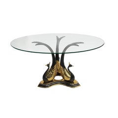 Hollywood Regency Brass and Glass Circular Peacock Side or Coffee Table, 1970s