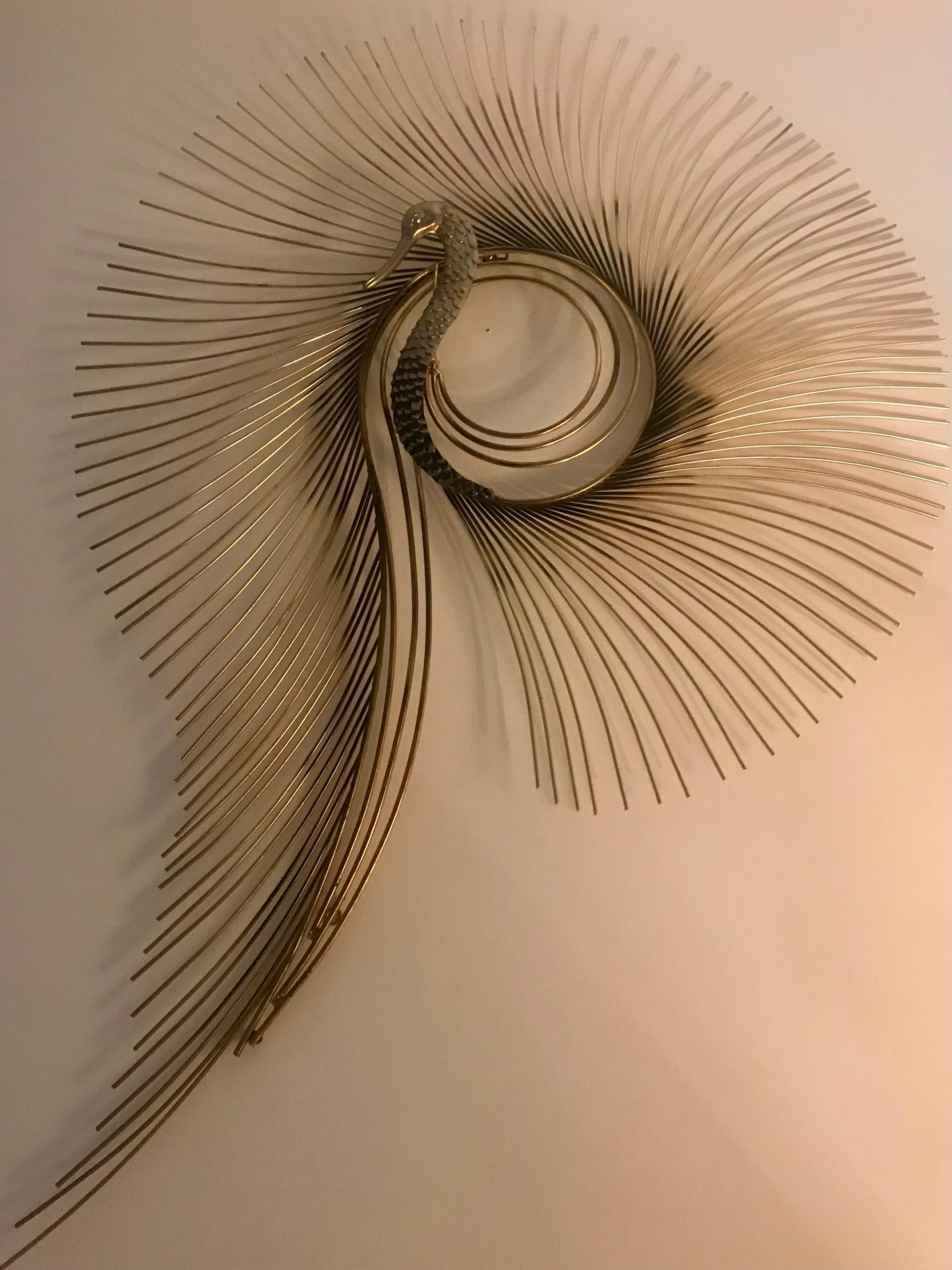 Brass Peacock Starburst Wall Sculpture Signed Curtis Jere 3