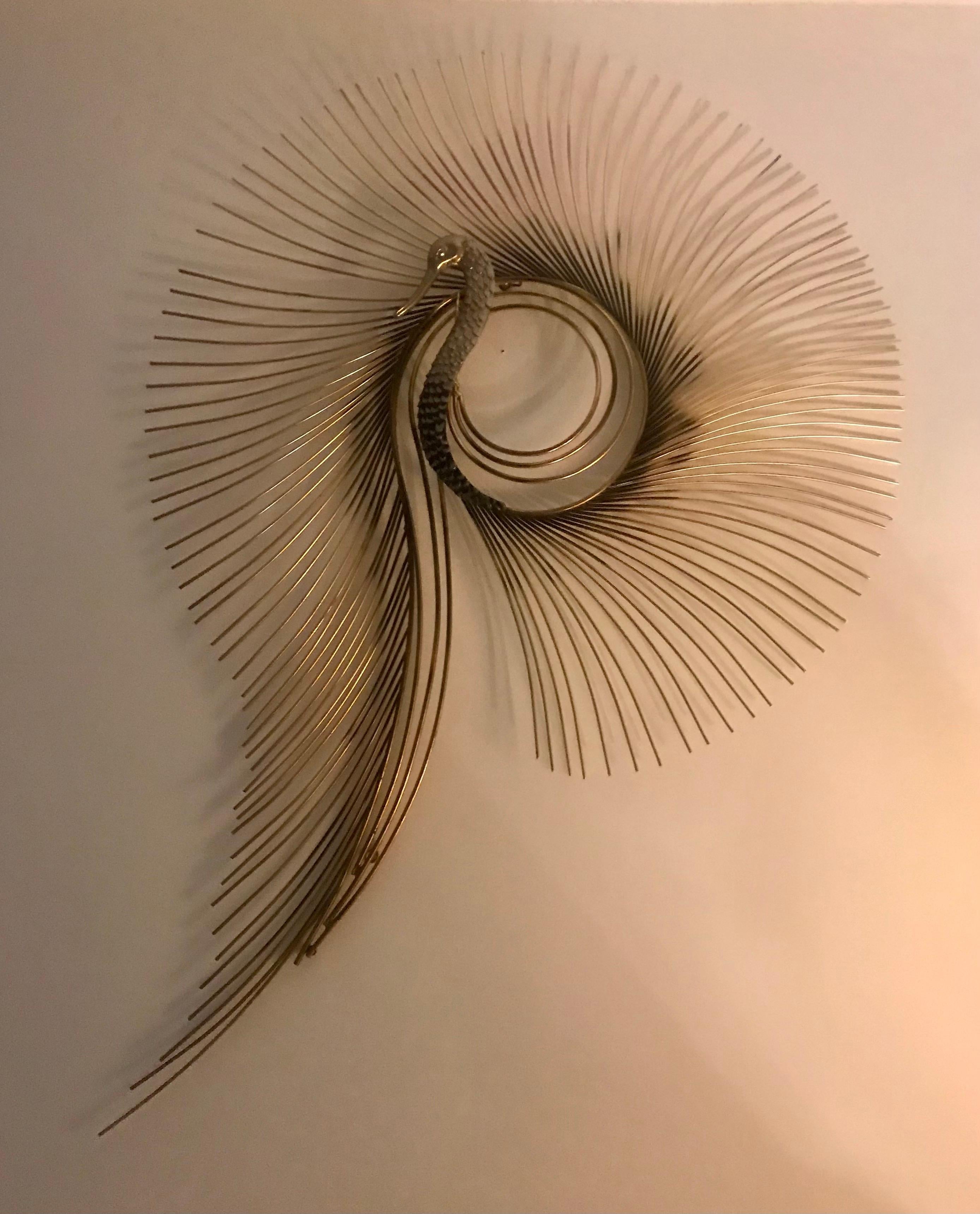 Brass Peacock Starburst Wall Sculpture Signed Curtis Jere 4