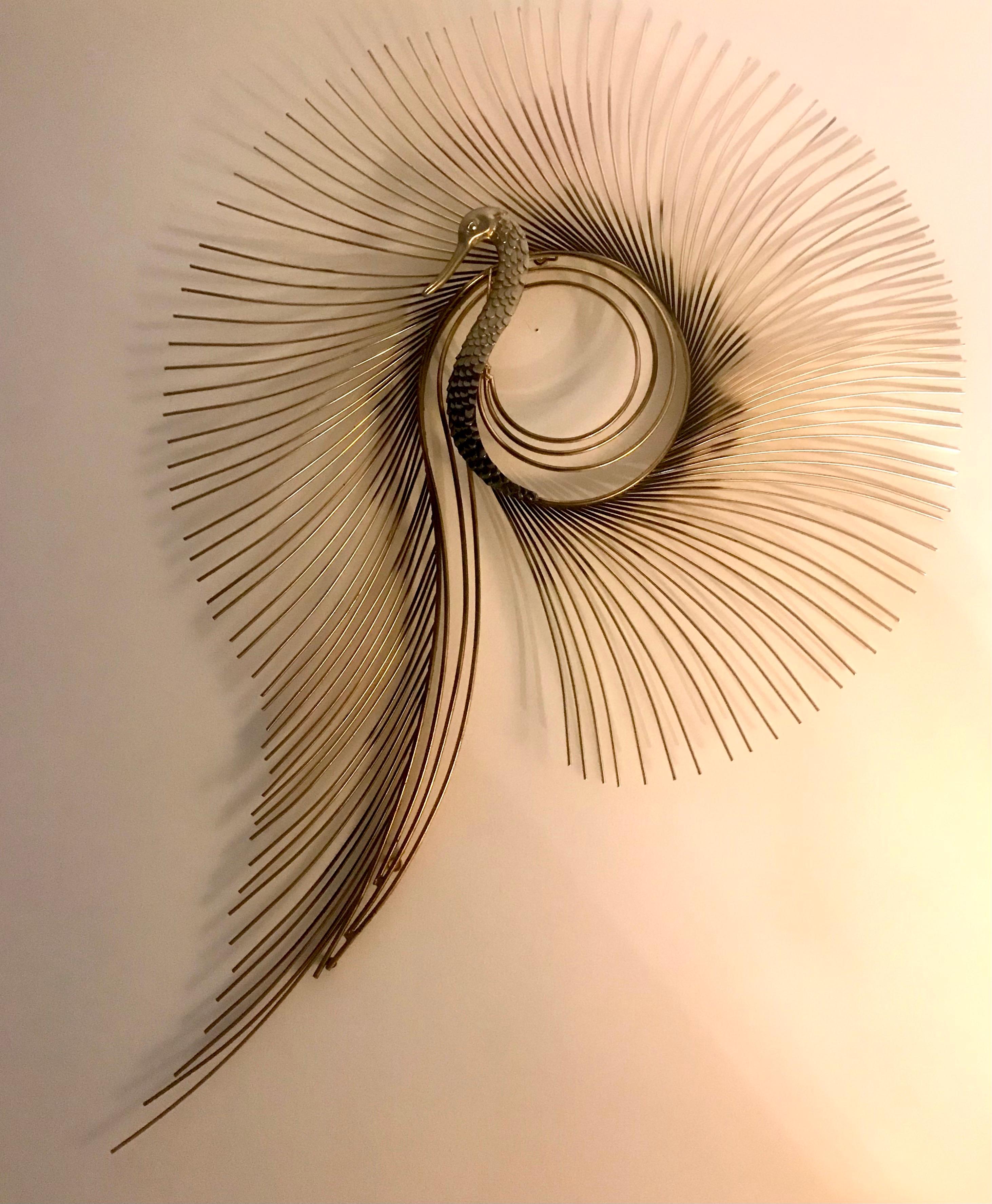 American Brass Peacock Starburst Wall Sculpture Signed Curtis Jere