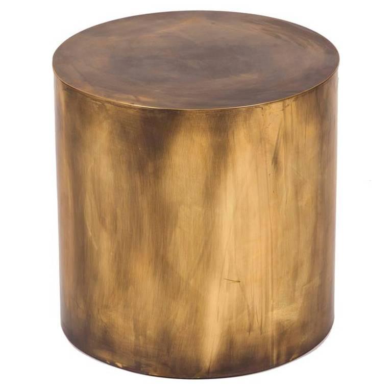 Bronzed drum coffee table. Comes with a glass top and a plinth on request. Also available in polished brass or antique brass finish. Lacquered.

