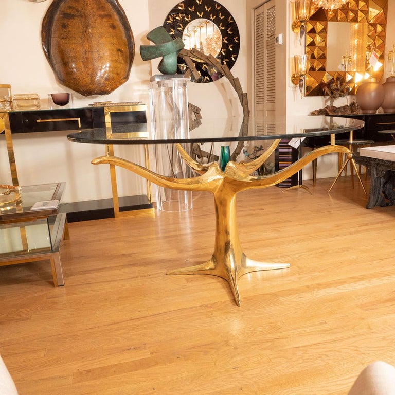Brass Pedestal Base Dining Table For Sale at 1stDibs