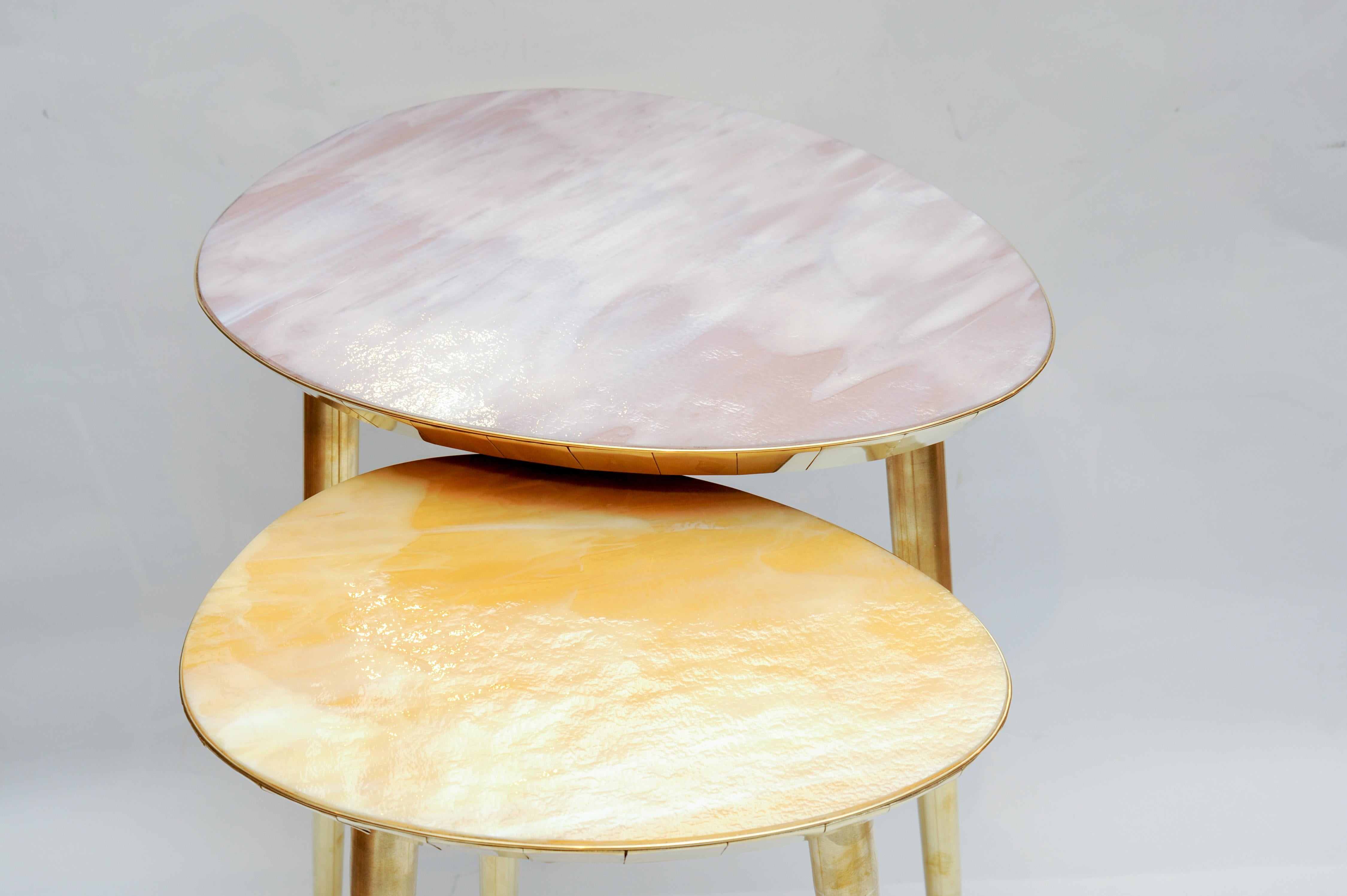 Mid-Century Modern Brass Pedestal Tables by Studio Glustin